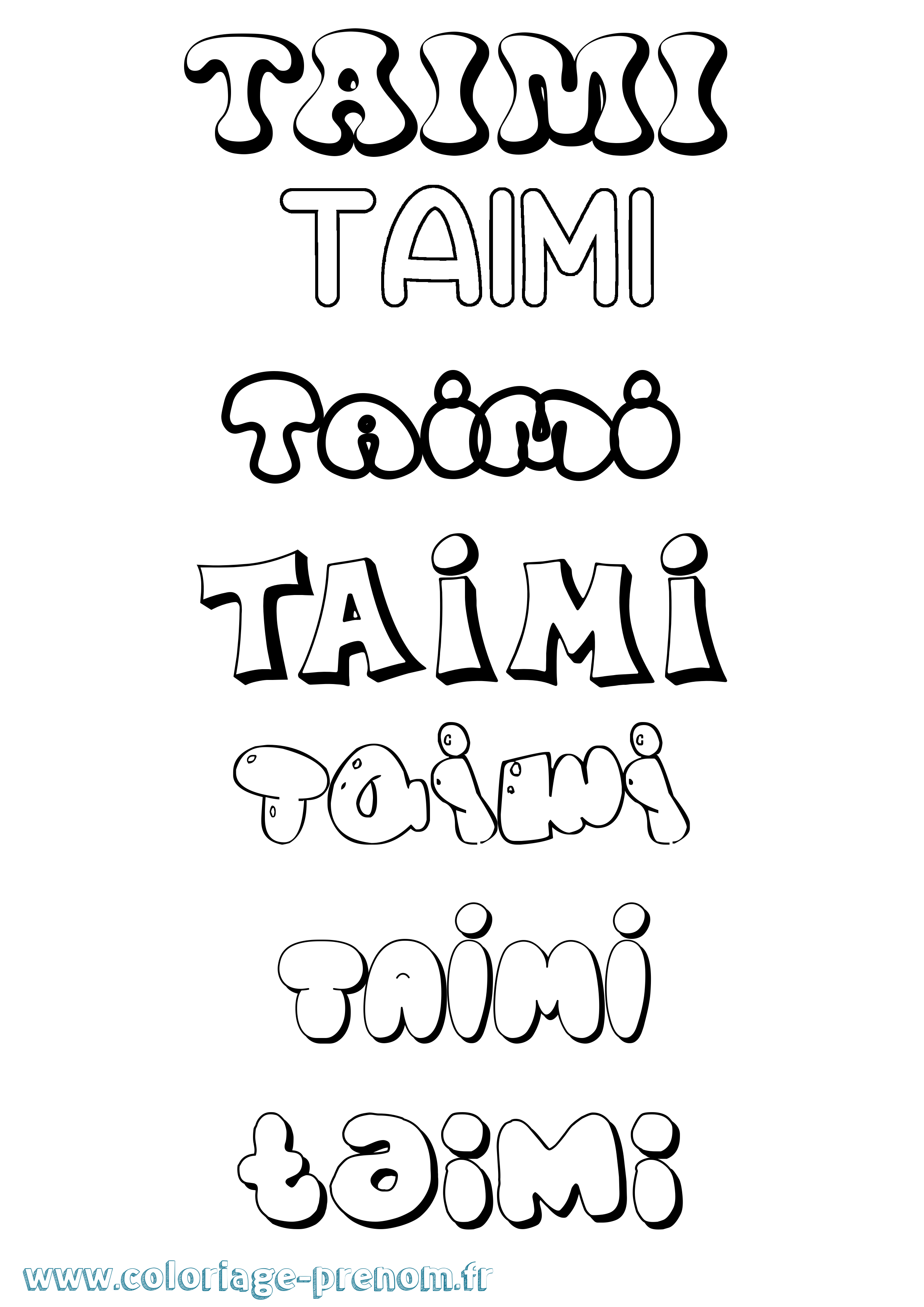 Coloriage prénom Taimi Bubble