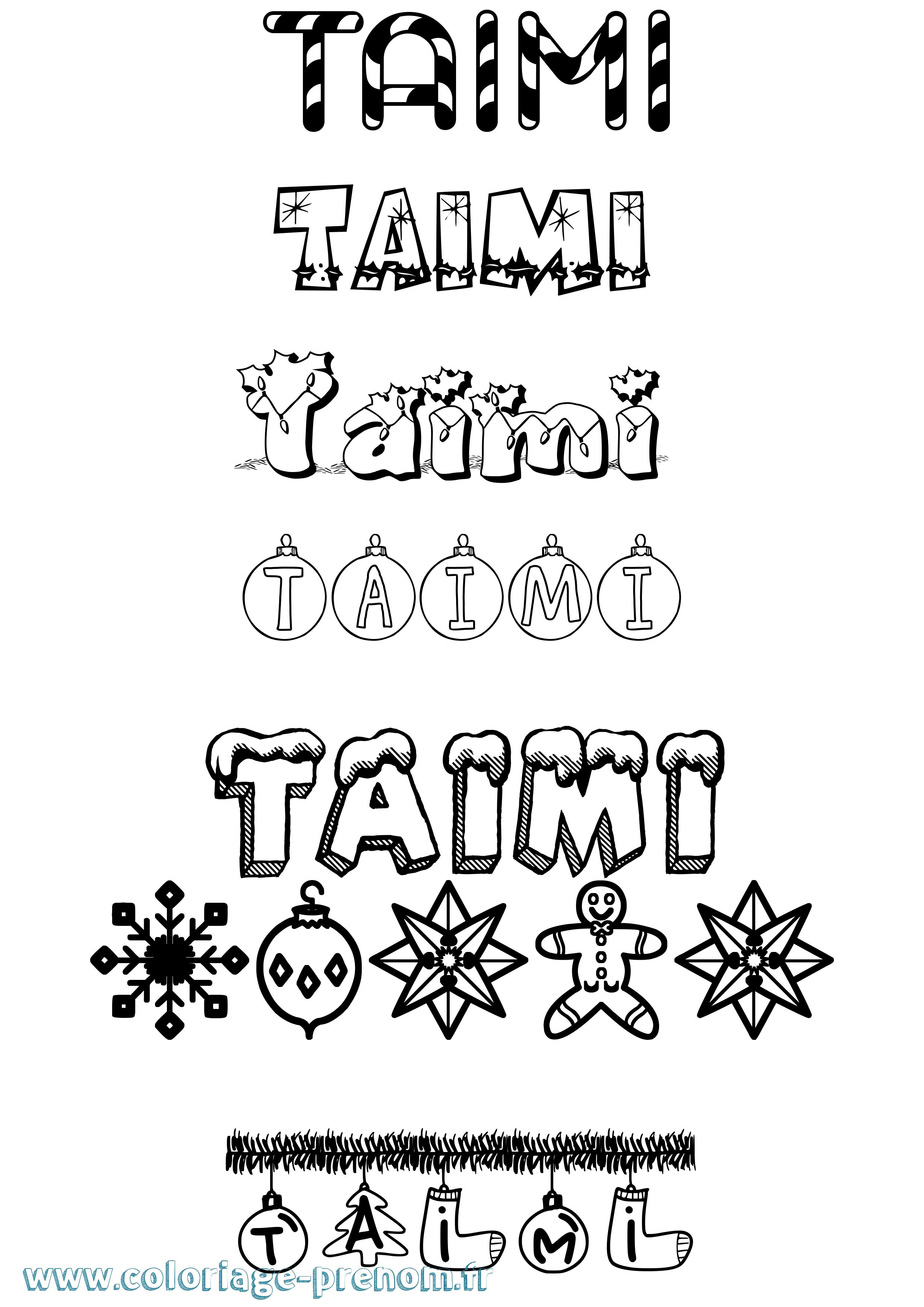 Coloriage prénom Taimi Noël