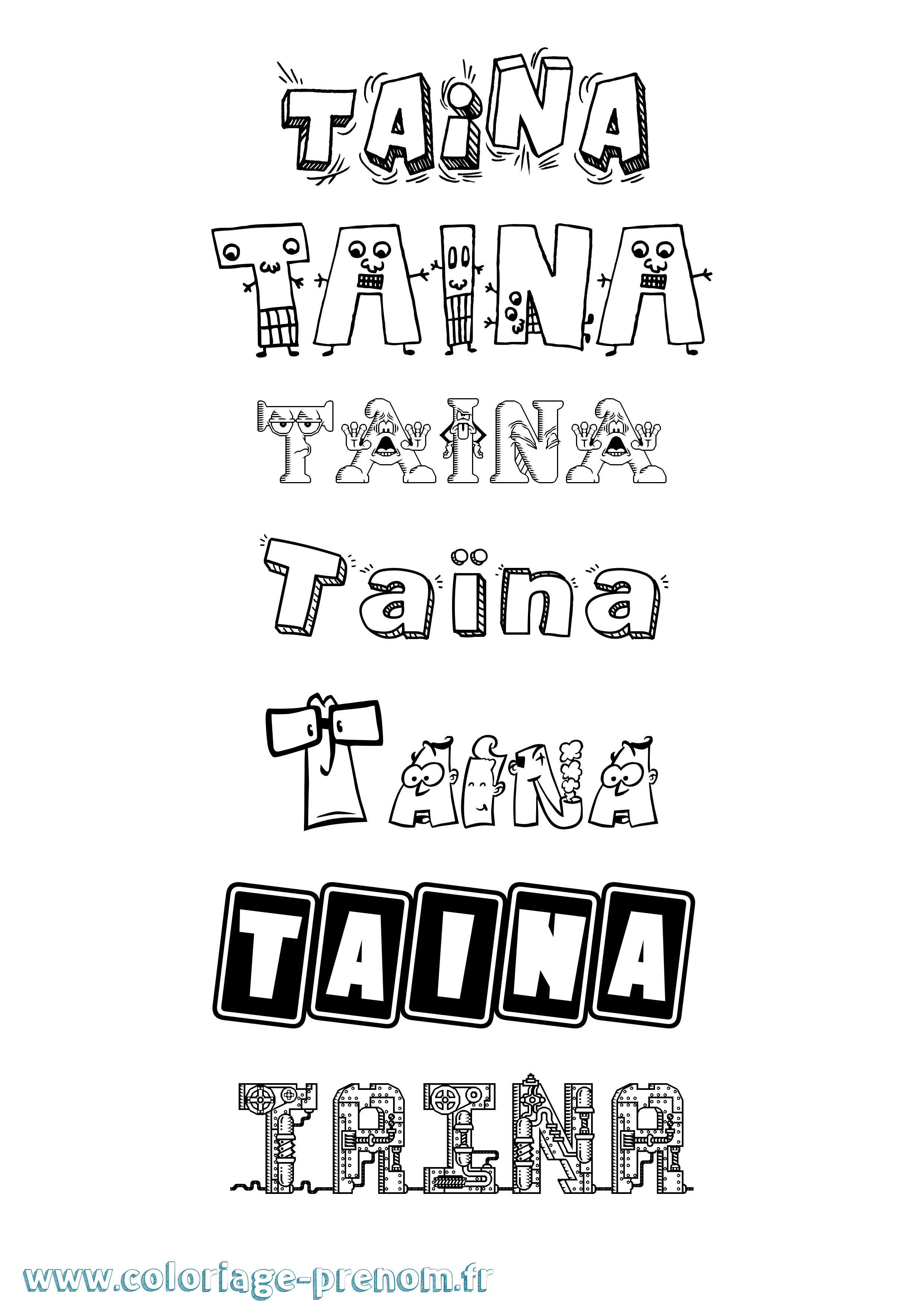 Coloriage prénom Taïna Fun