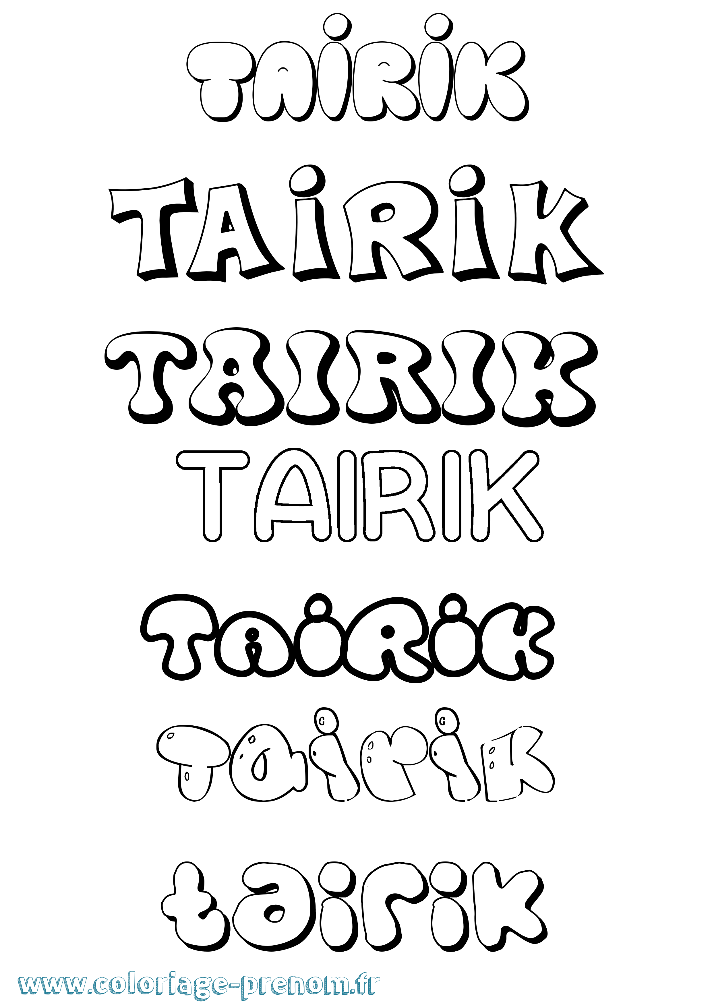 Coloriage prénom Tairik Bubble