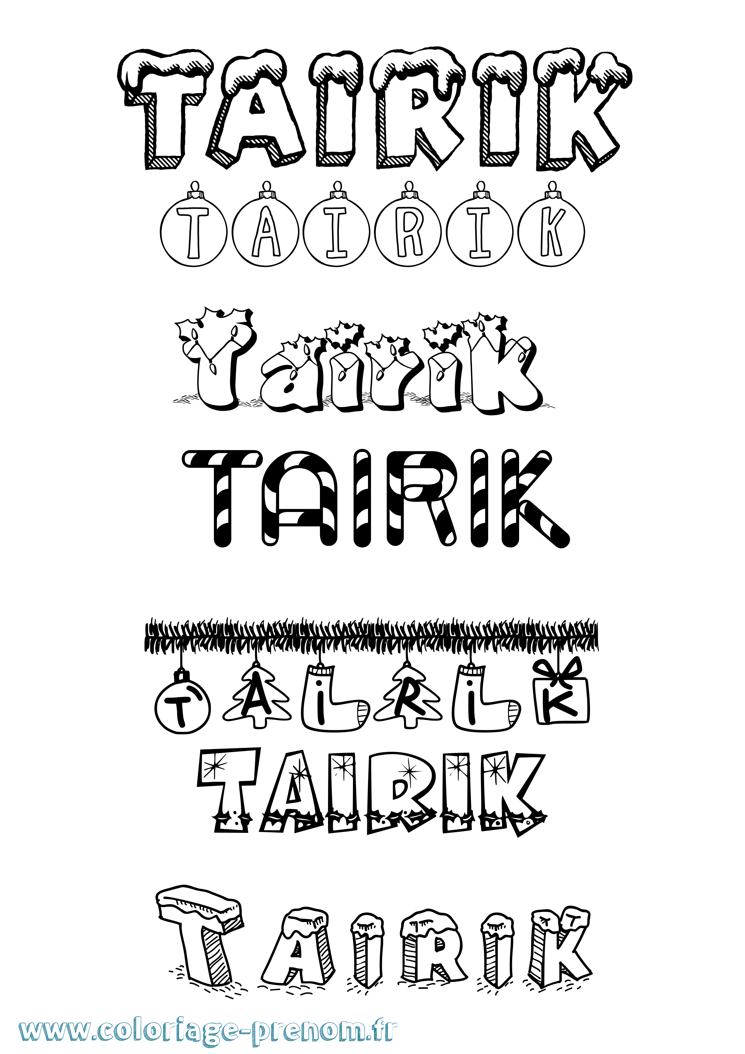 Coloriage prénom Tairik Noël