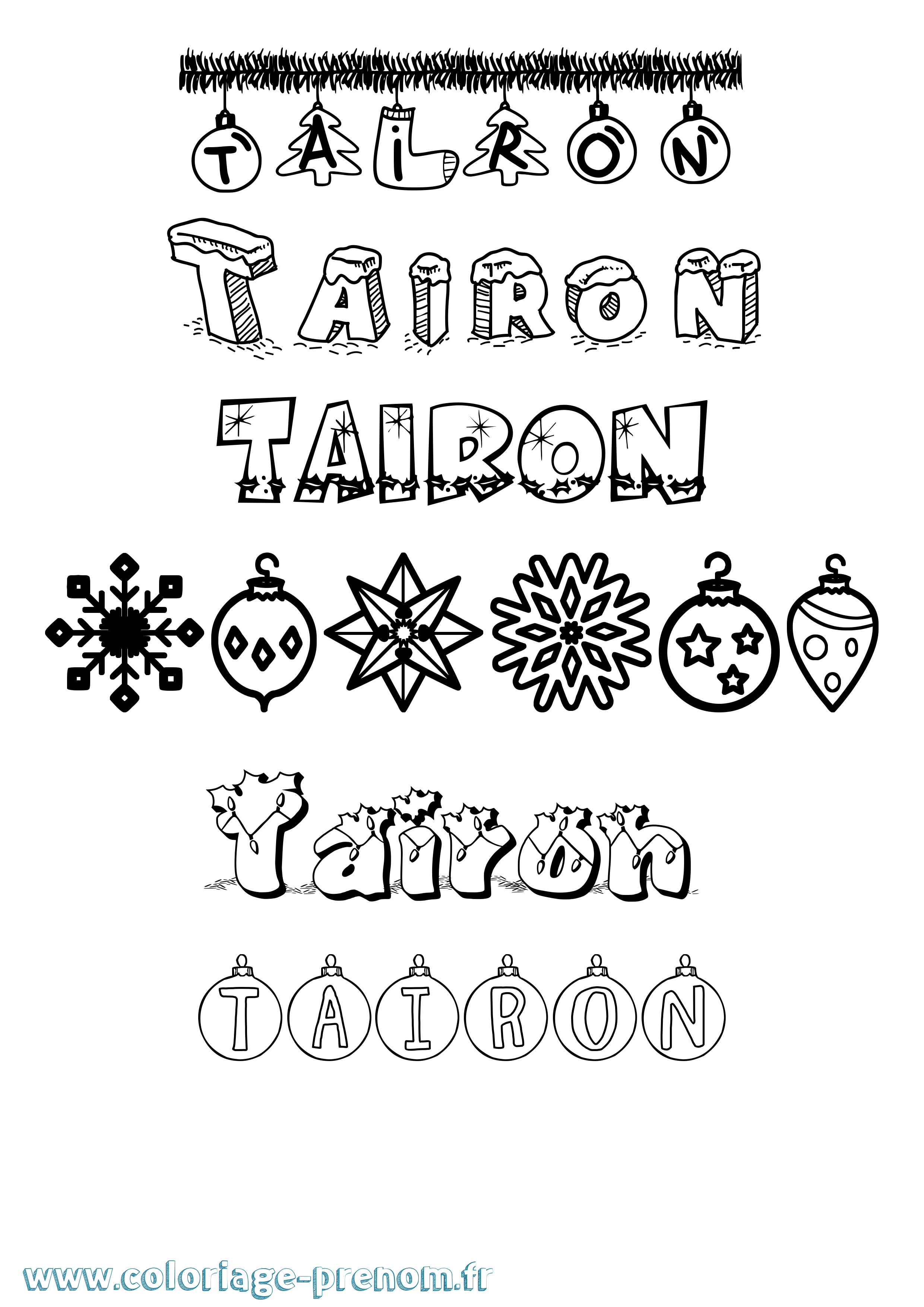 Coloriage Tairon Noël Coloriage prénom Tairon Noël
