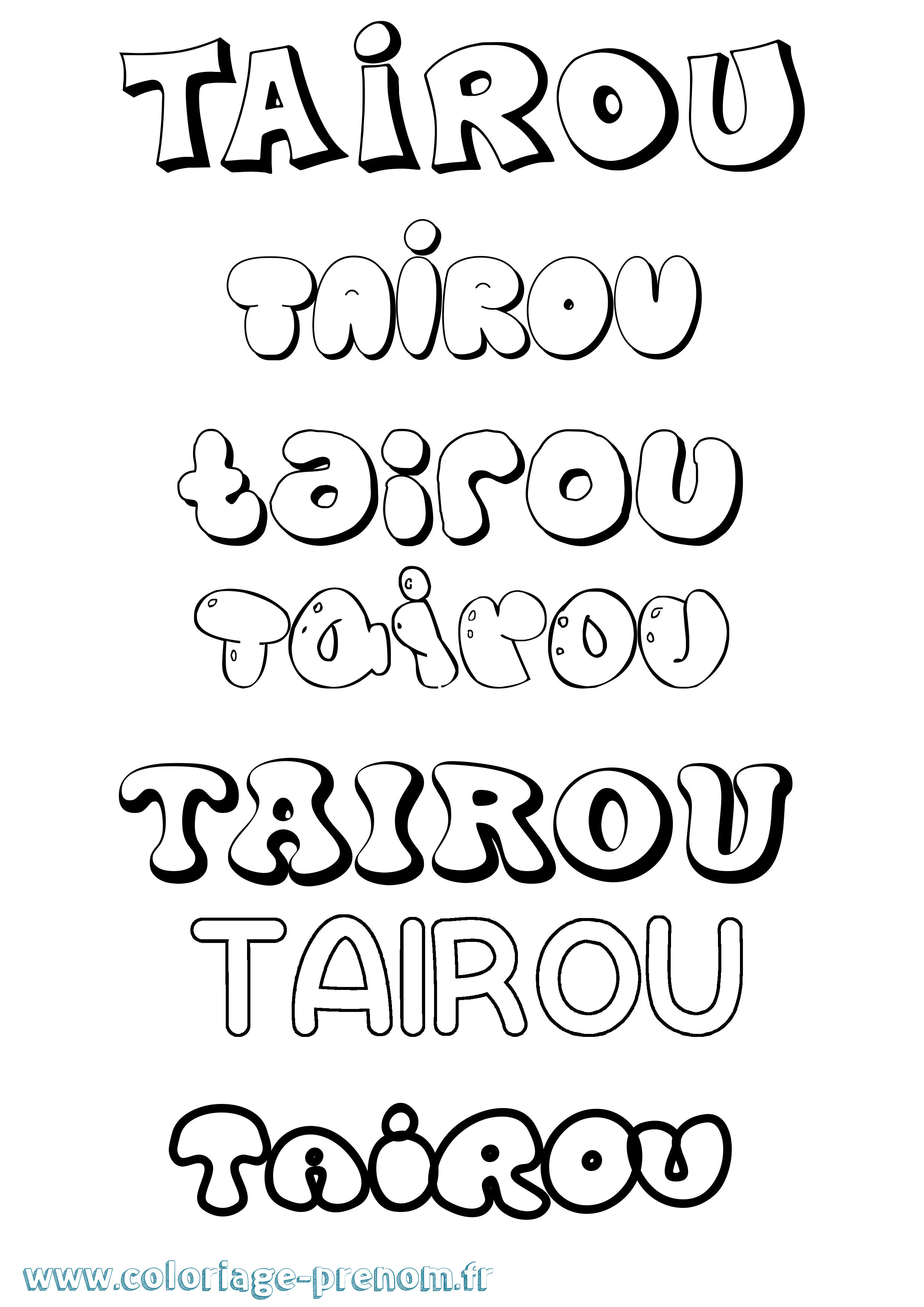 Coloriage Tairou Bubble Coloriage prénom Tairou Bubble