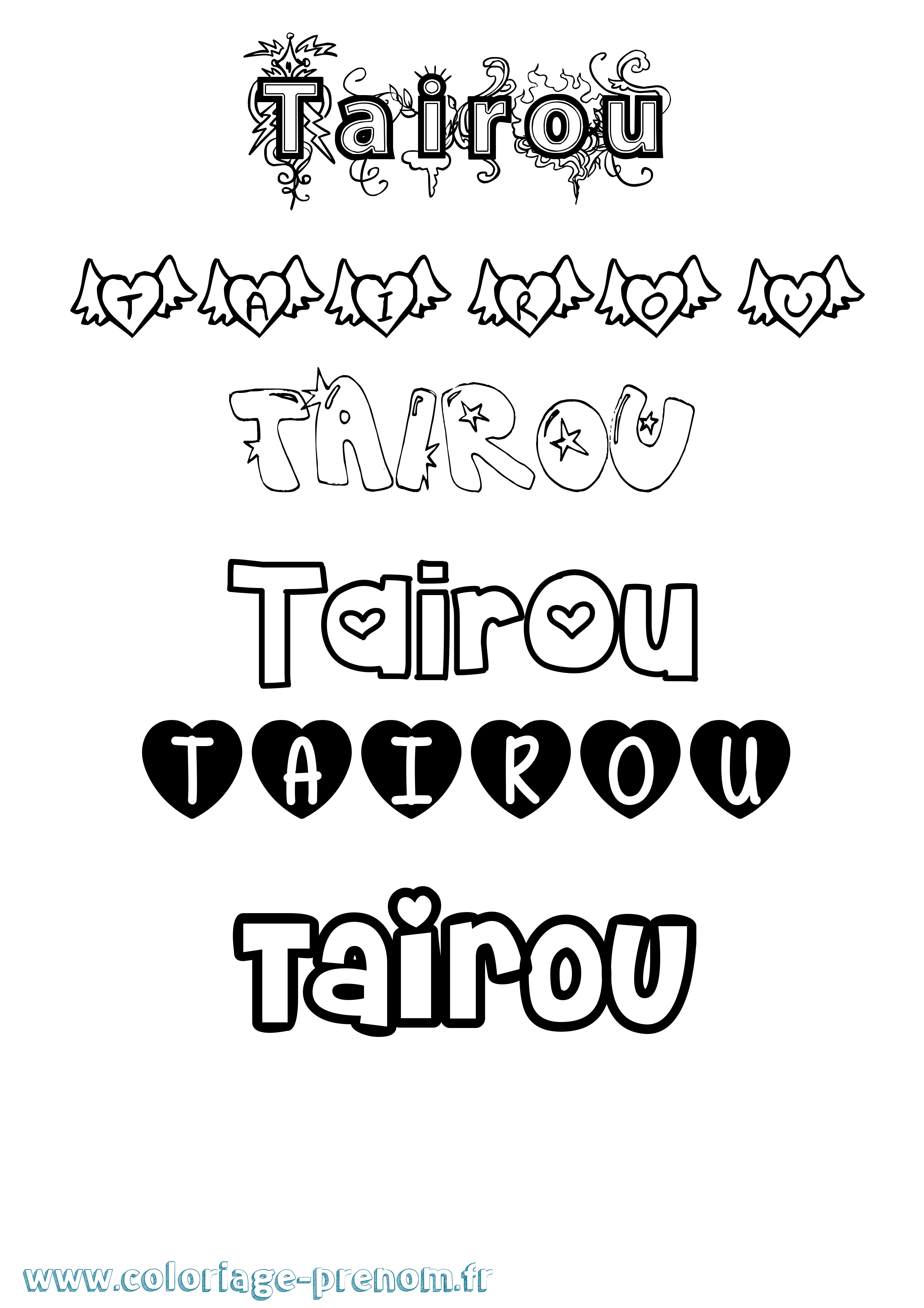 Coloriage Tairou Girly Coloriage prénom Tairou Girly
