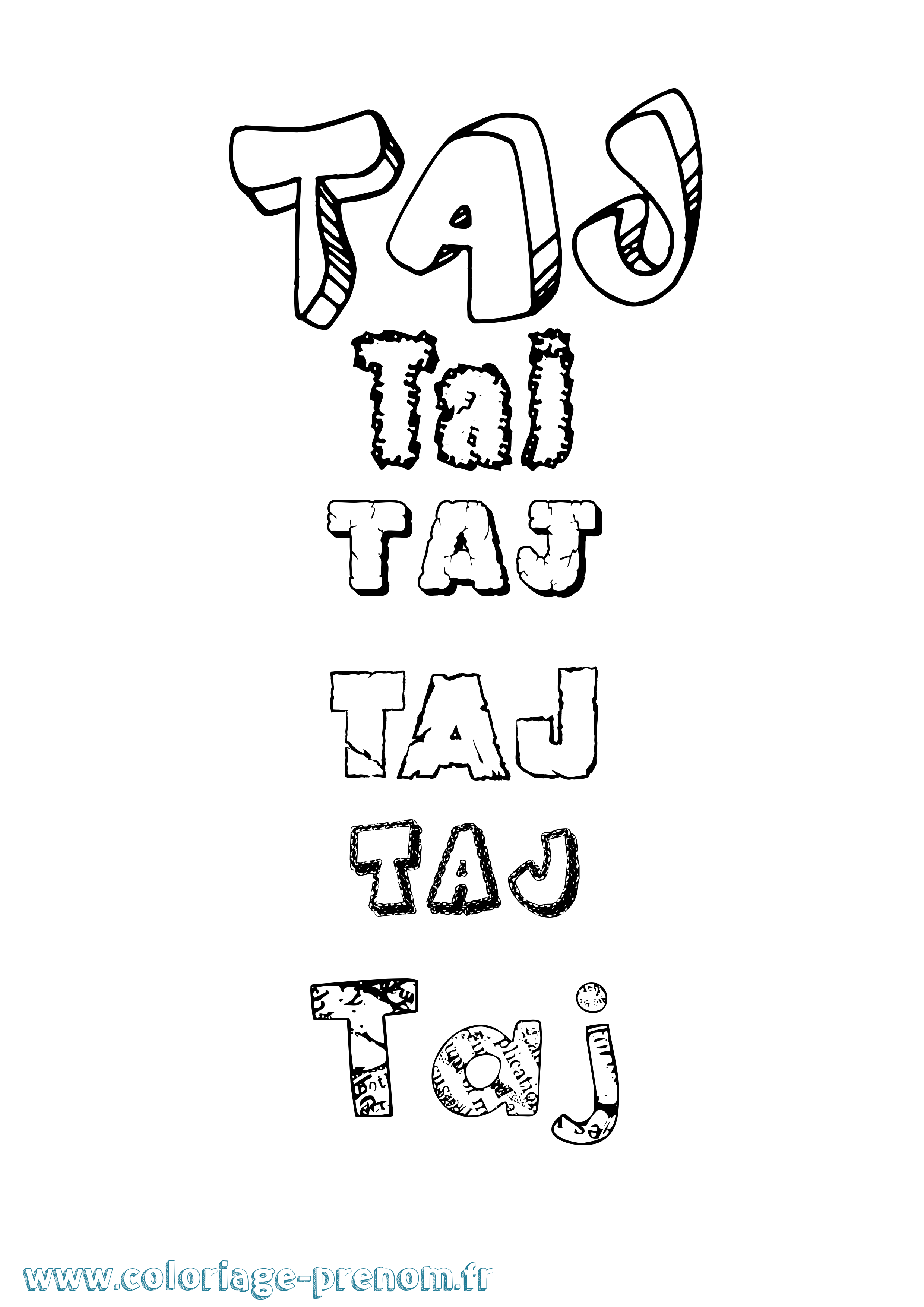 Coloriage Taj Destructuré Coloriage prénom Taj Destructuré