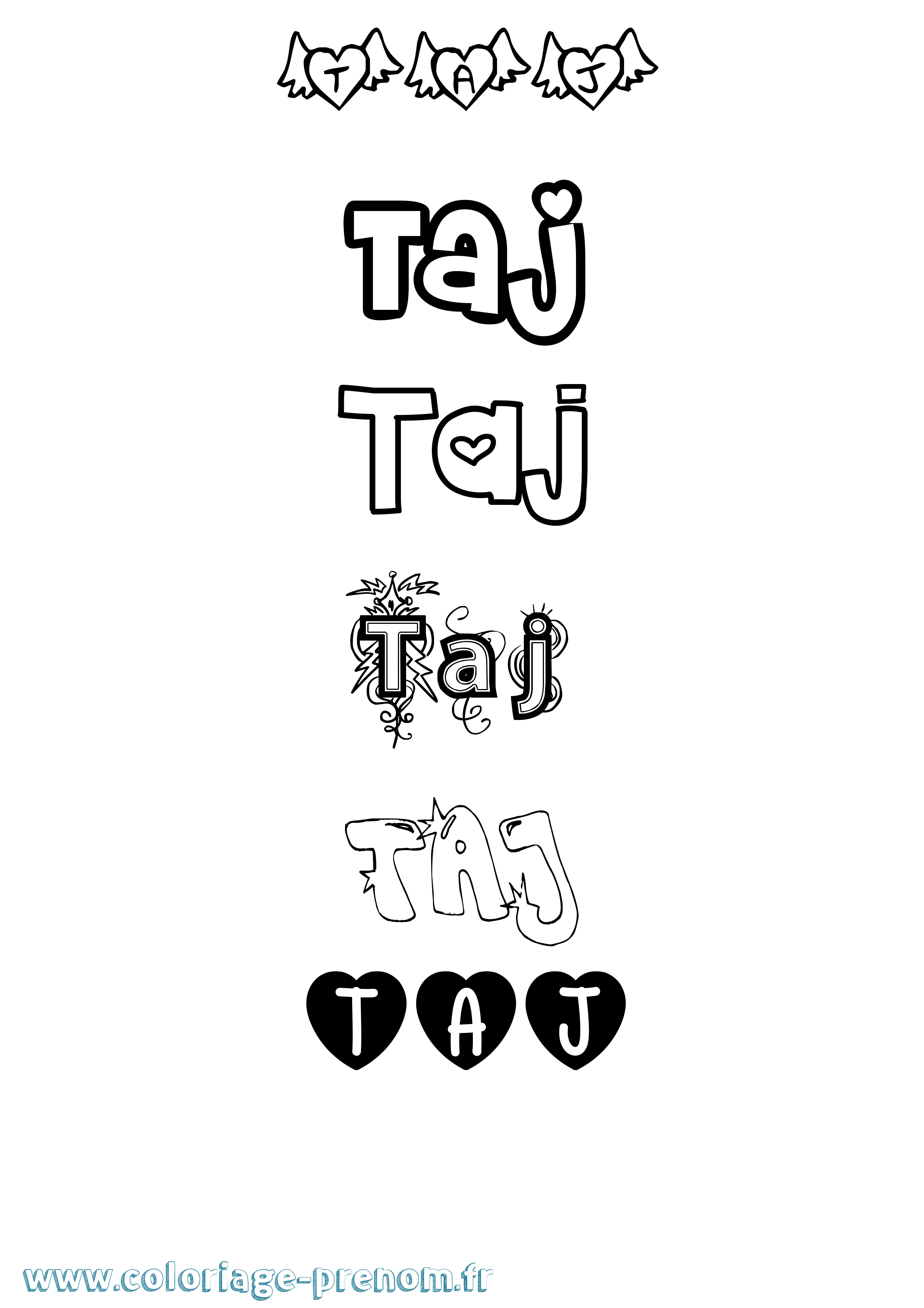 Coloriage prénom Taj Girly