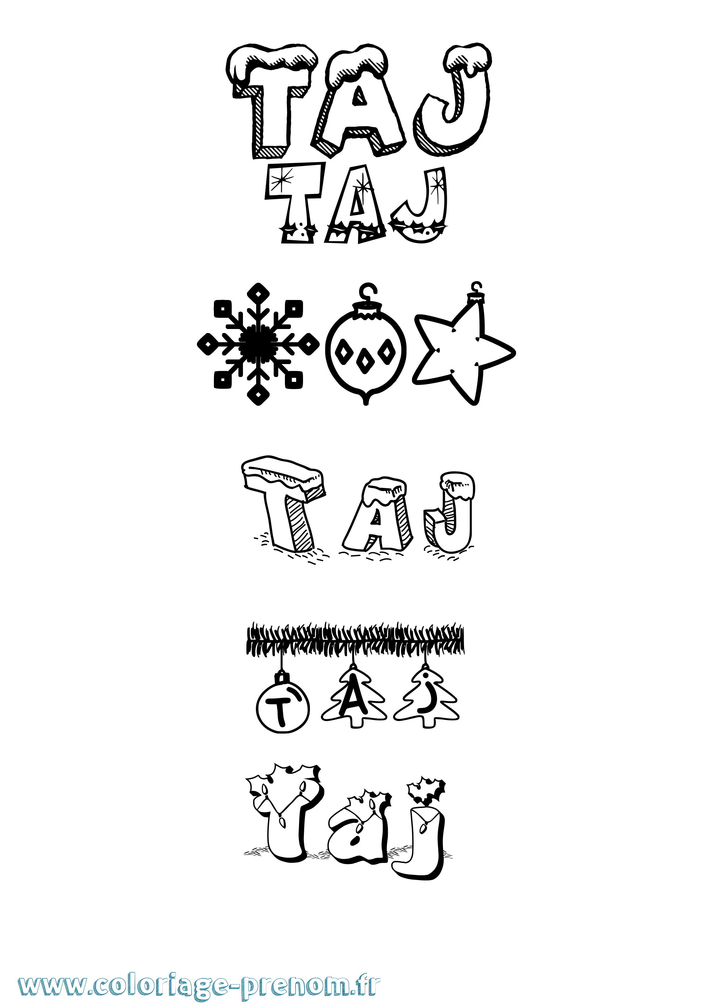 Coloriage Taj Noël Coloriage prénom Taj Noël