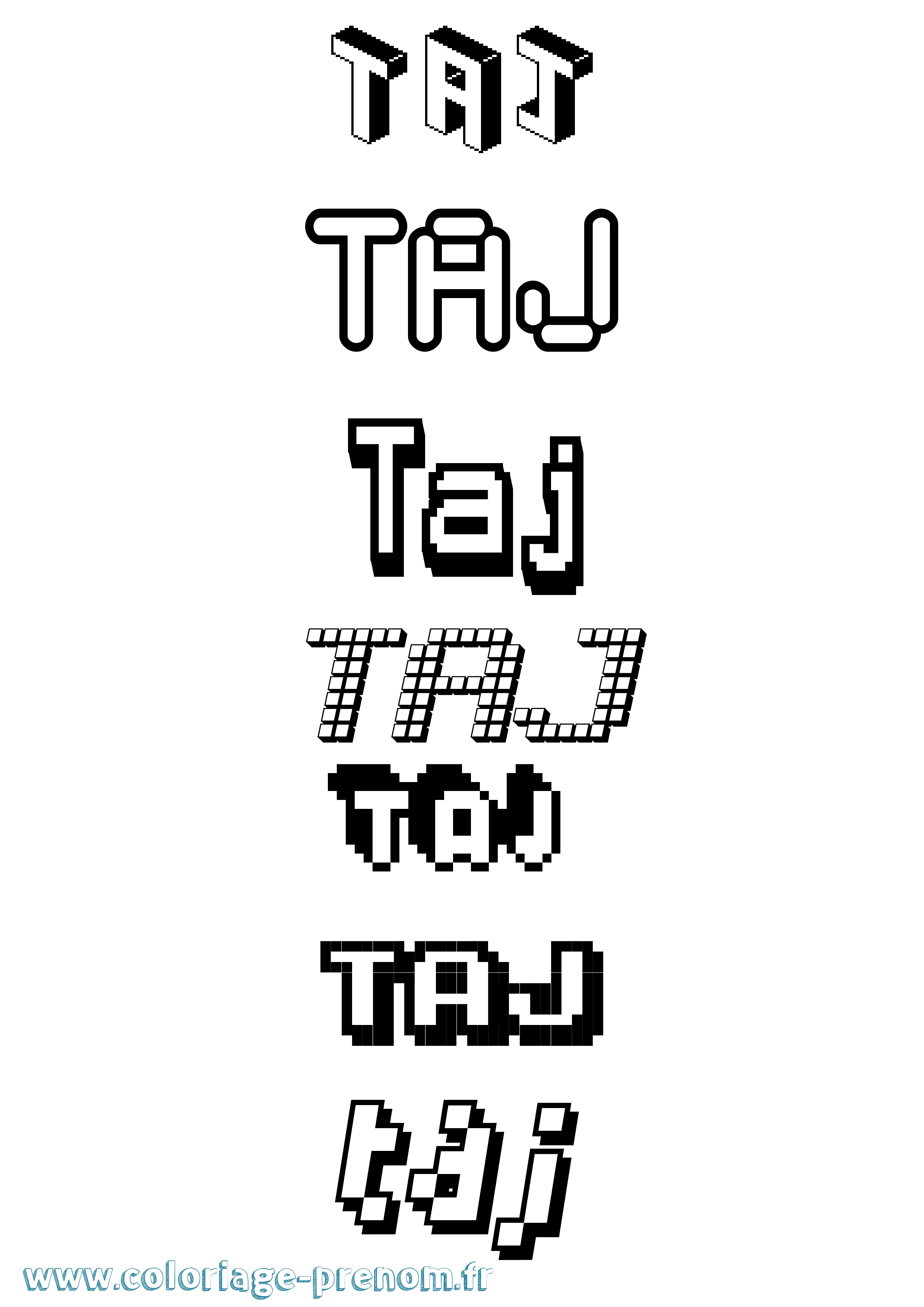 Coloriage prénom Taj Pixel