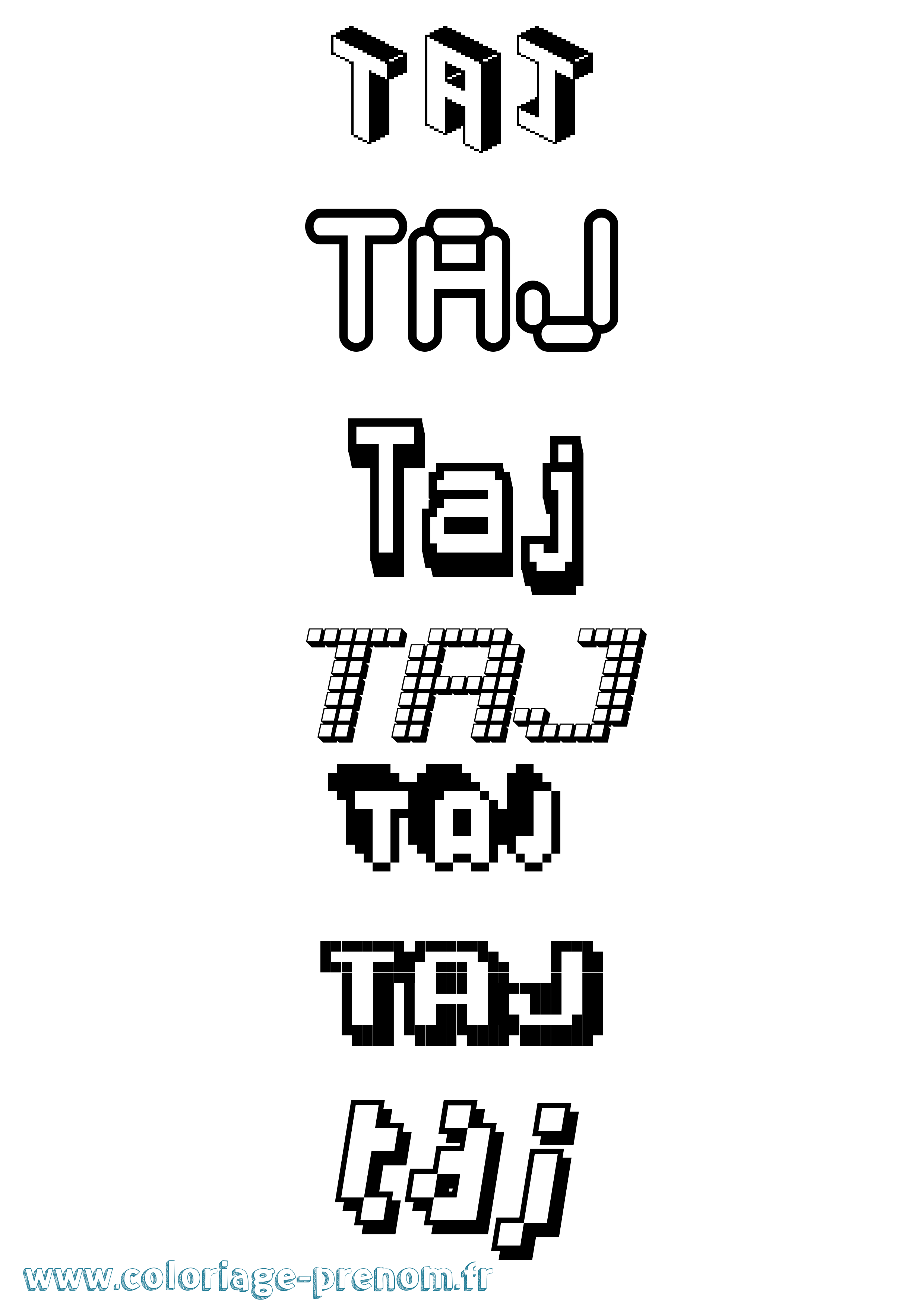 Coloriage Taj Pixel Coloriage prénom Taj Pixel