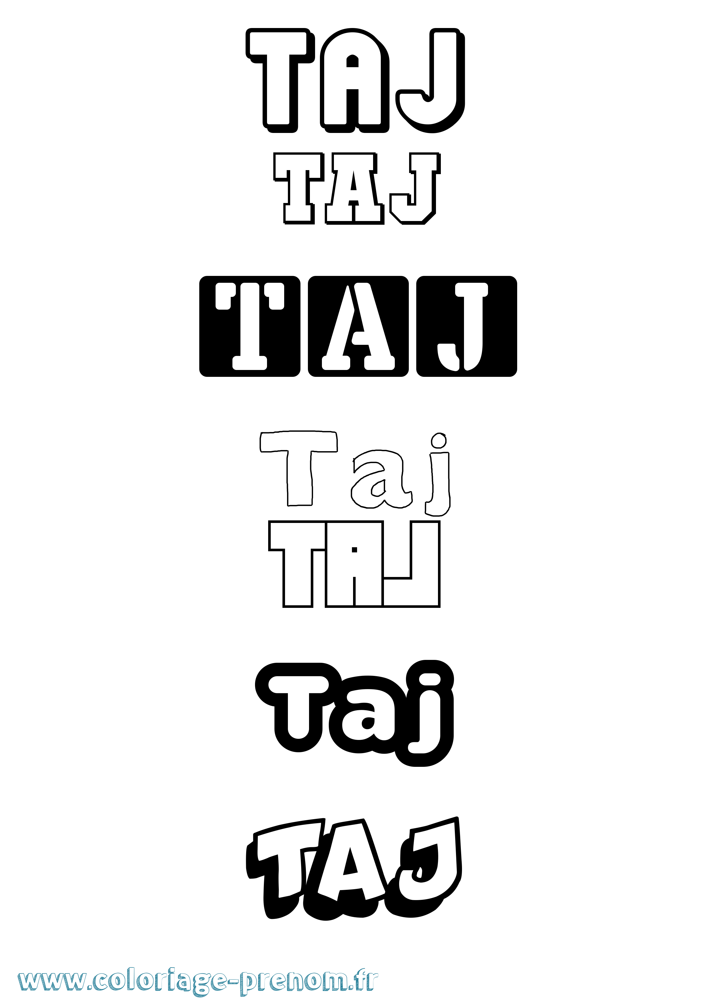 Coloriage prénom Taj Simple