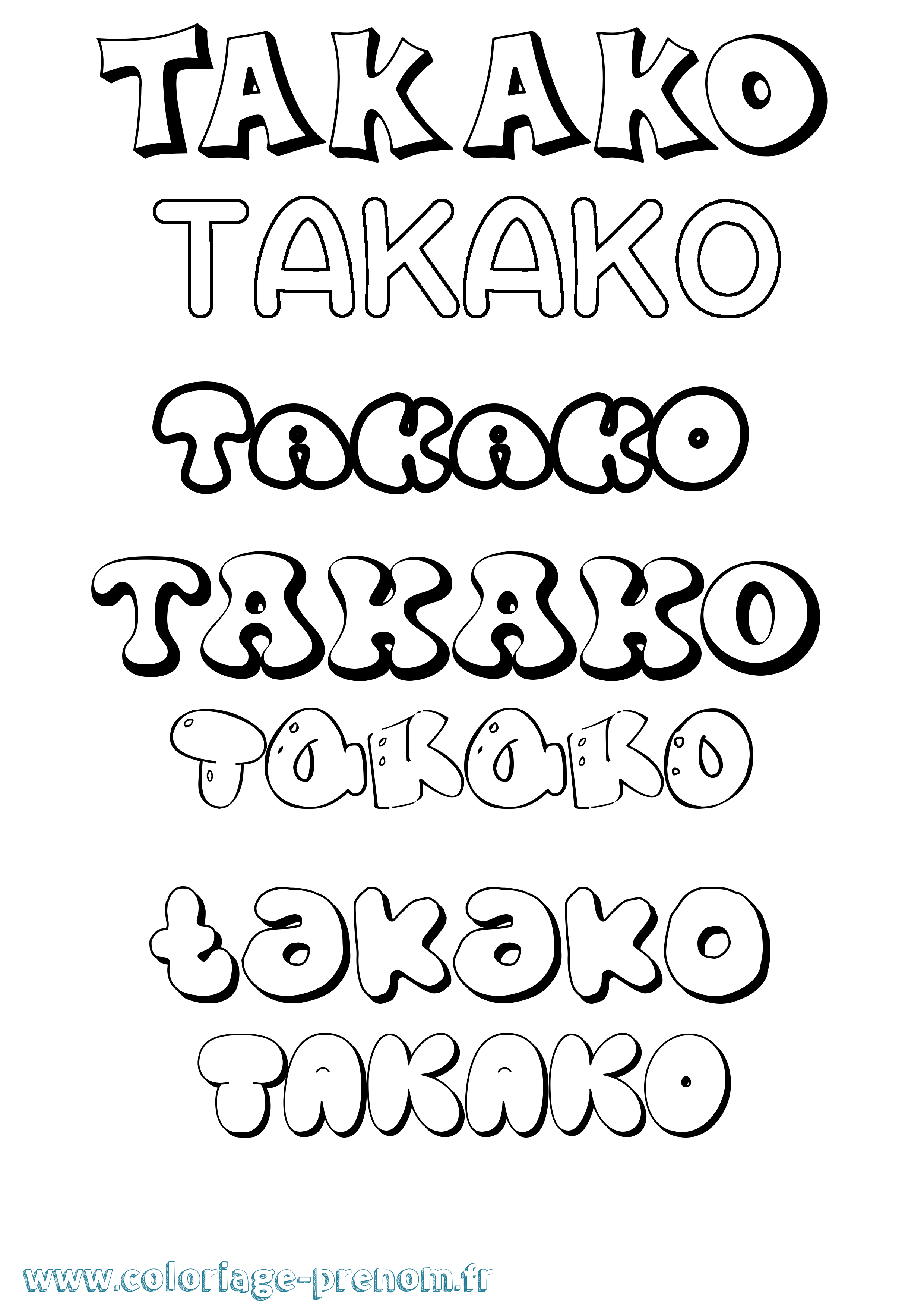 Coloriage prénom Takako Bubble