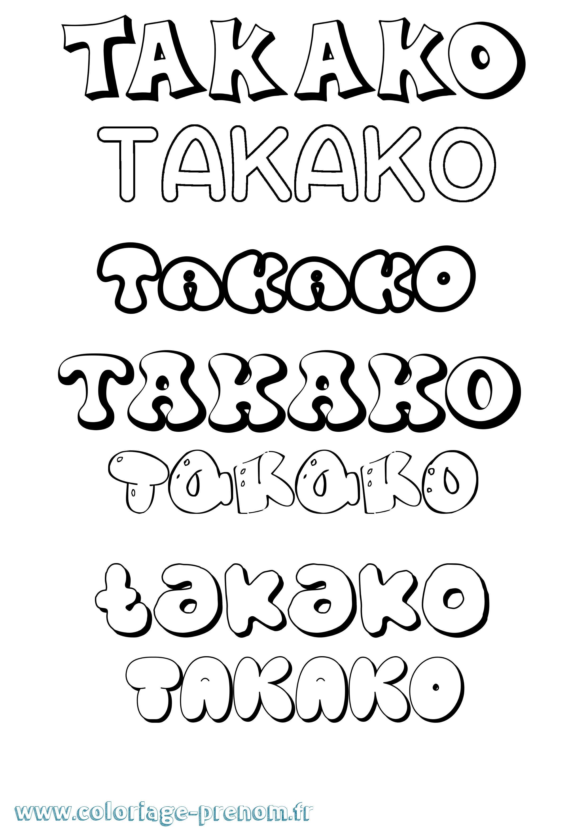 Coloriage Takako Bubble Coloriage prénom Takako Bubble