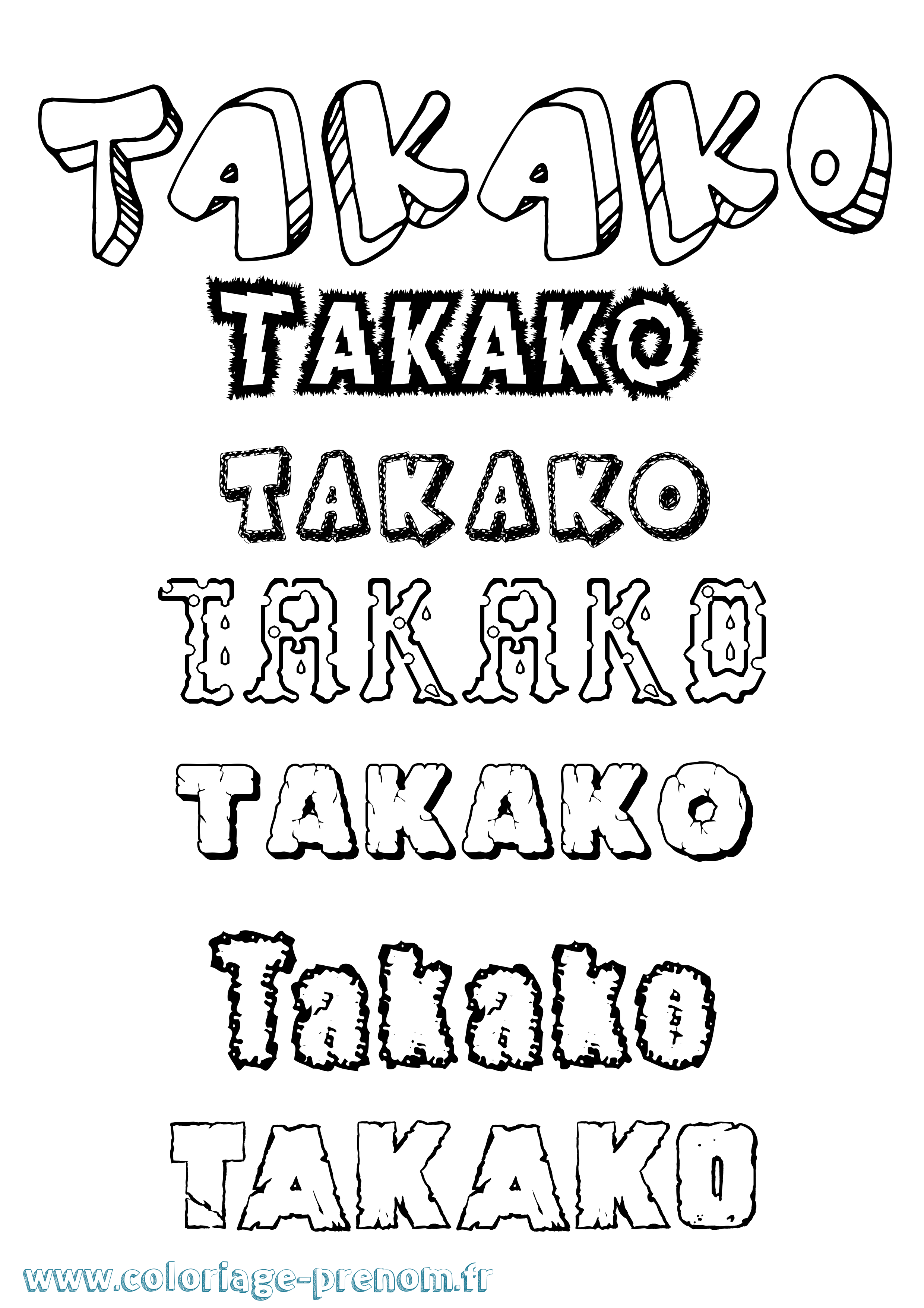 Coloriage prénom Takako Destructuré