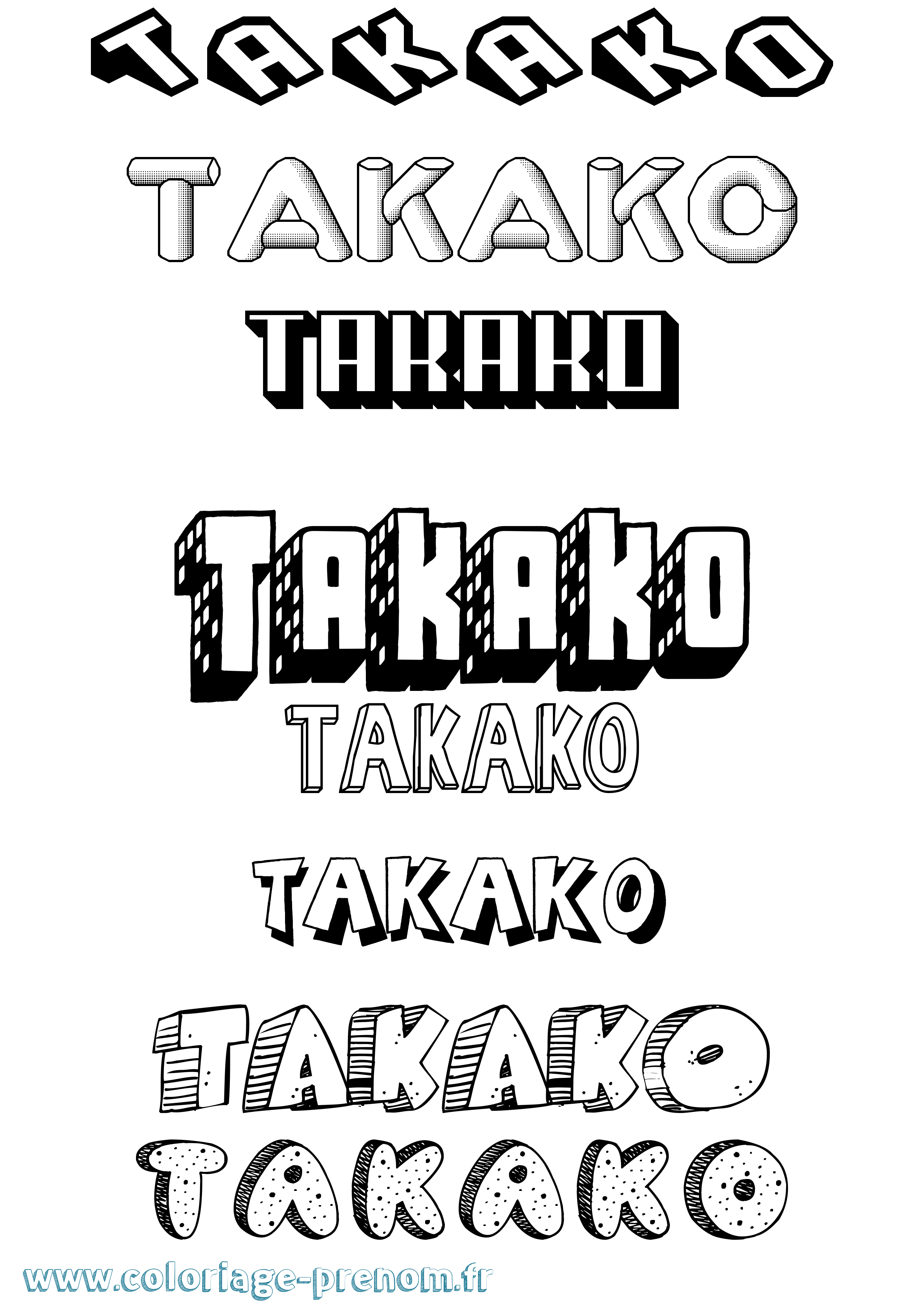Coloriage prénom Takako Effet 3D