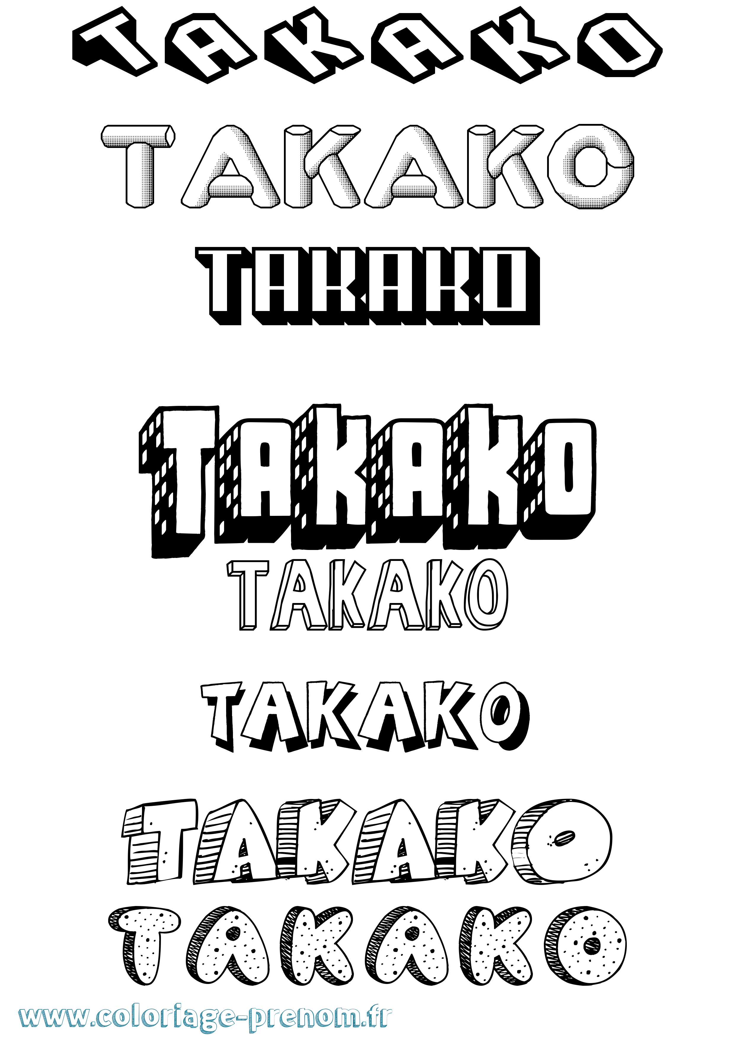 Coloriage Takako Effet 3D Coloriage prénom Takako Effet 3D