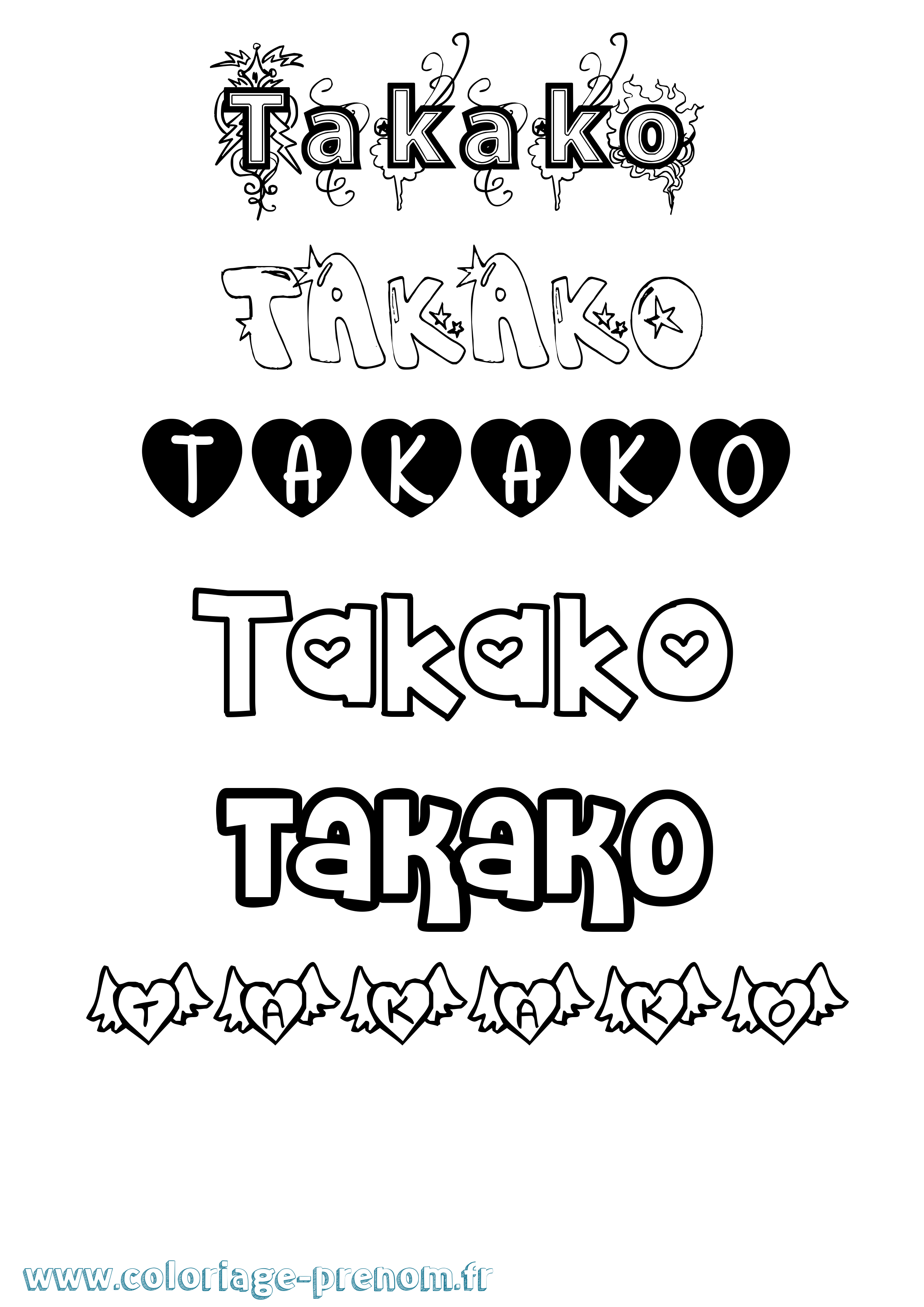 Coloriage prénom Takako Girly