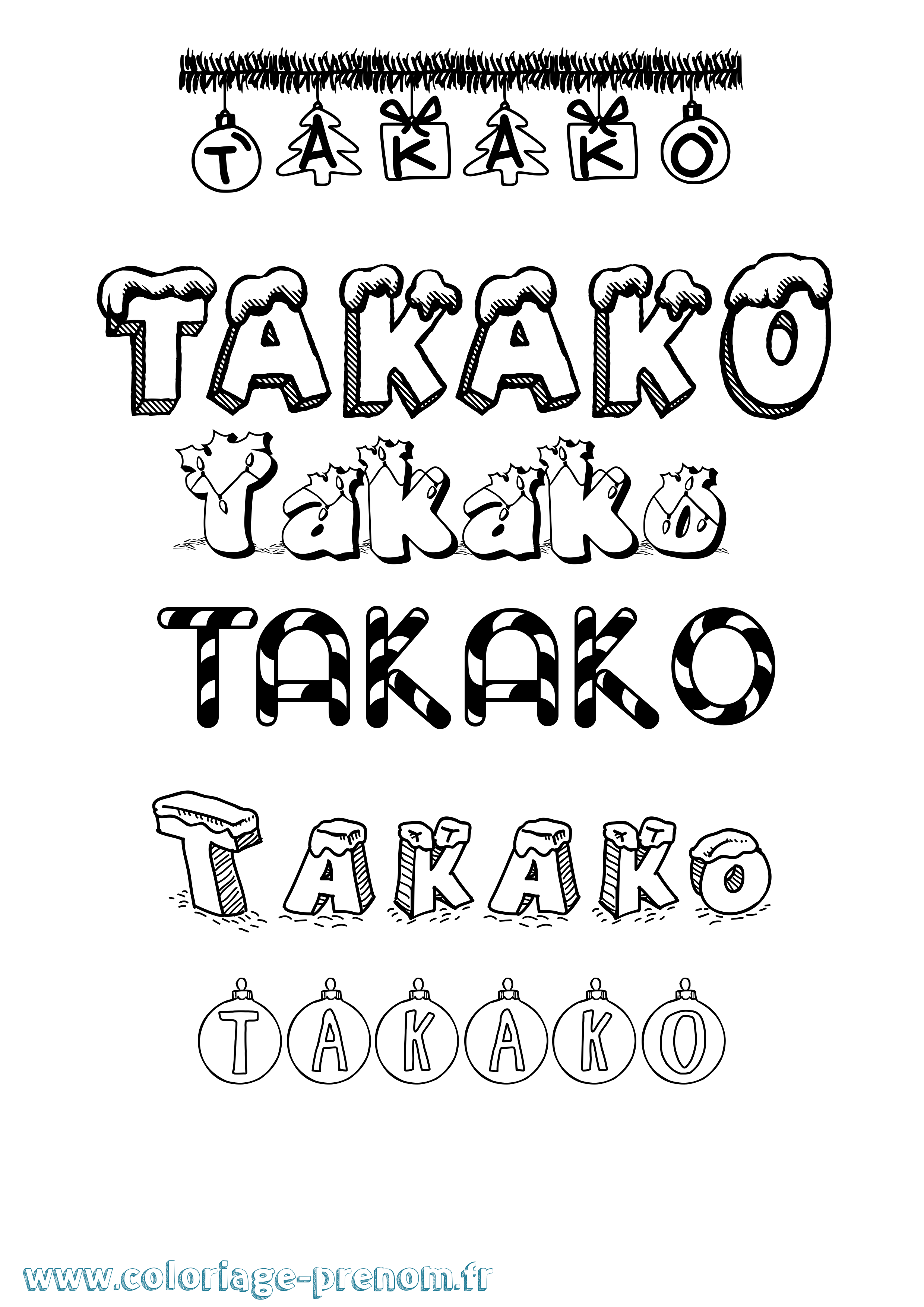 Coloriage Takako Noël Coloriage prénom Takako Noël