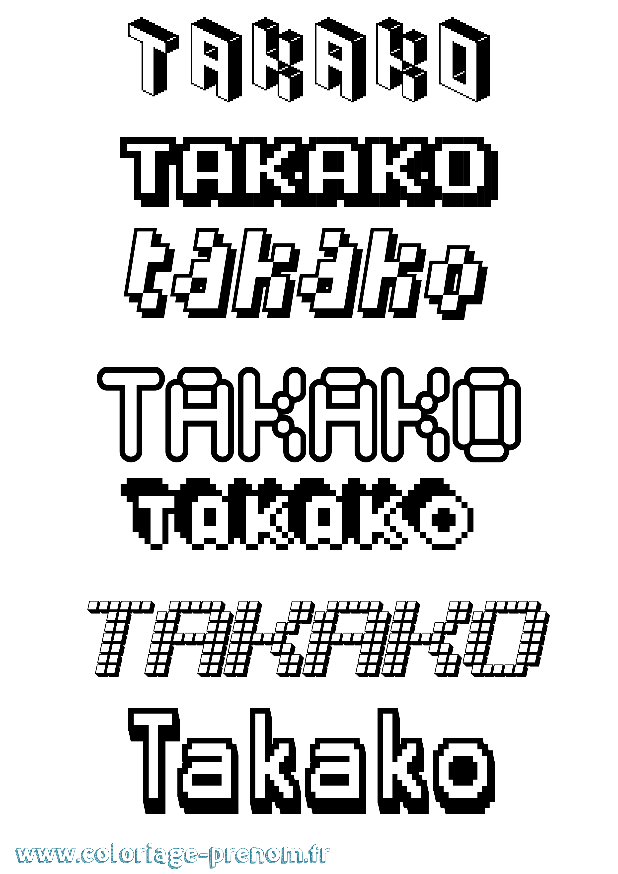 Coloriage prénom Takako Pixel