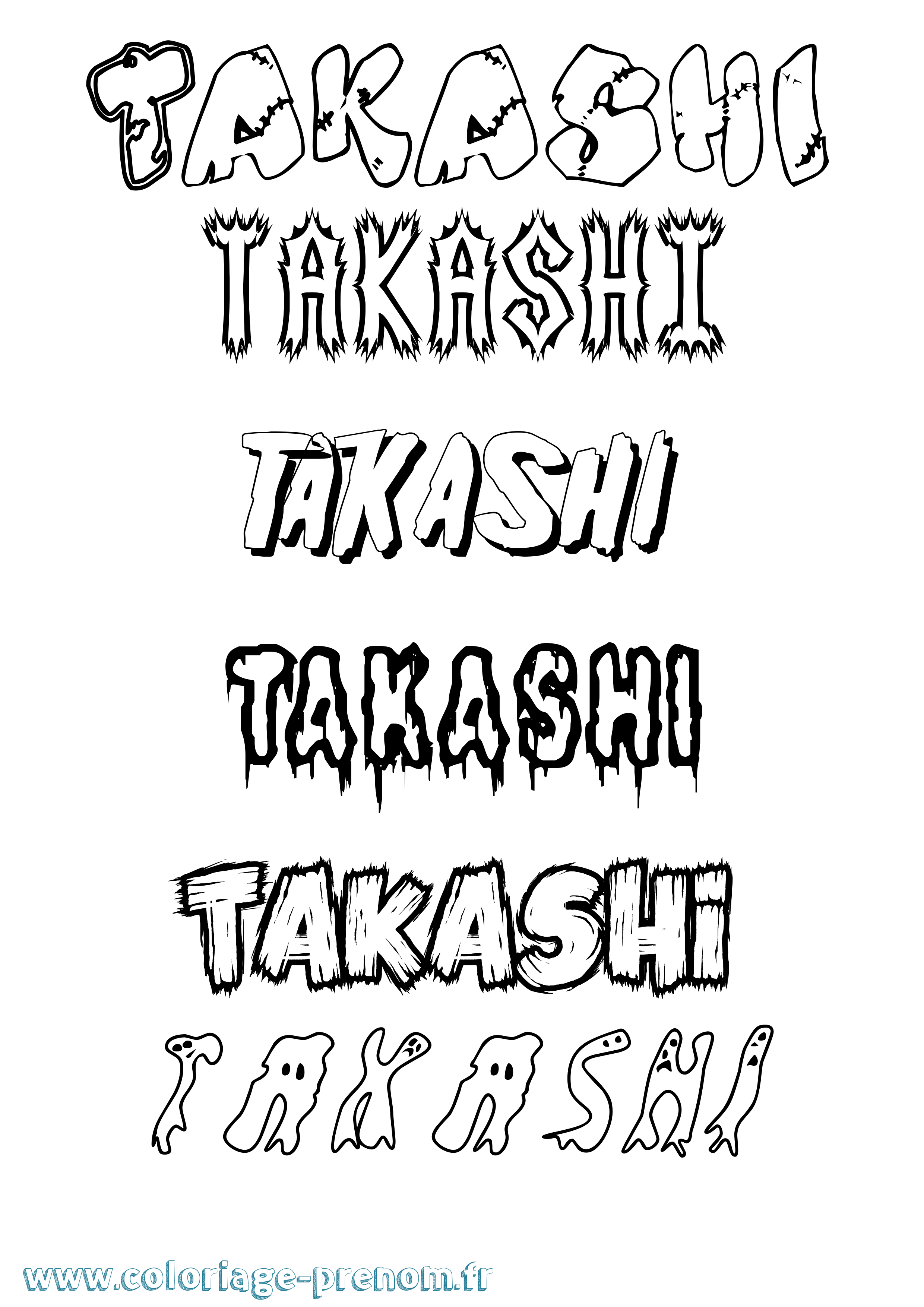Coloriage prénom Takashi Frisson