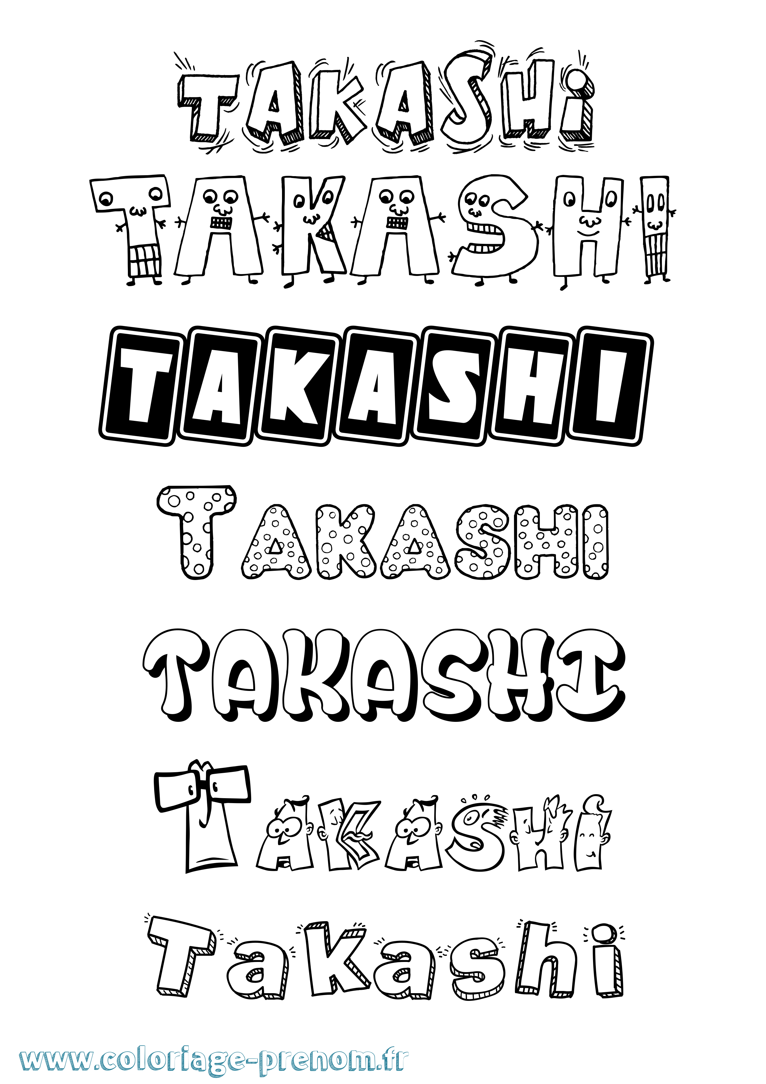 Coloriage prénom Takashi Fun