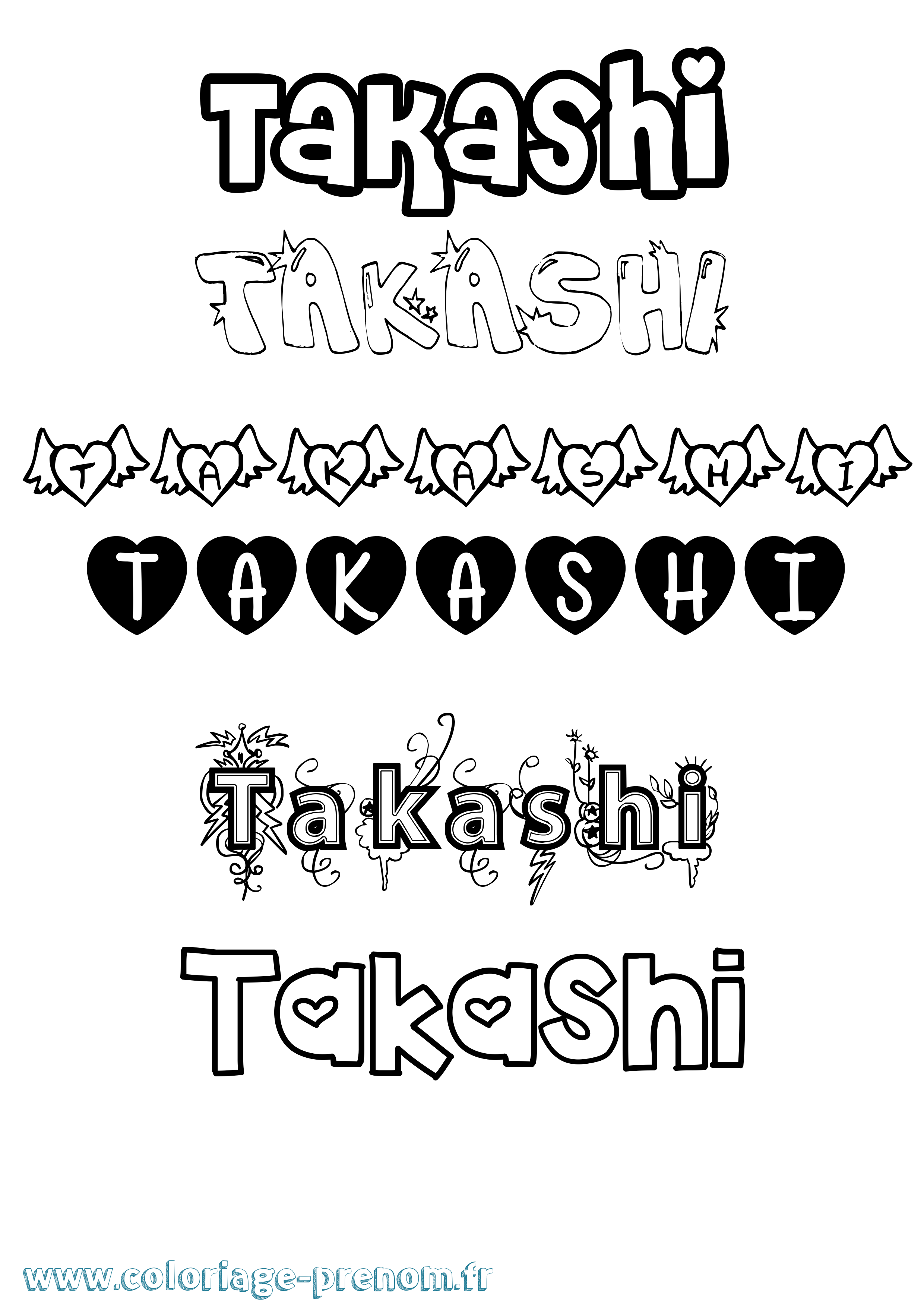 Coloriage prénom Takashi Girly