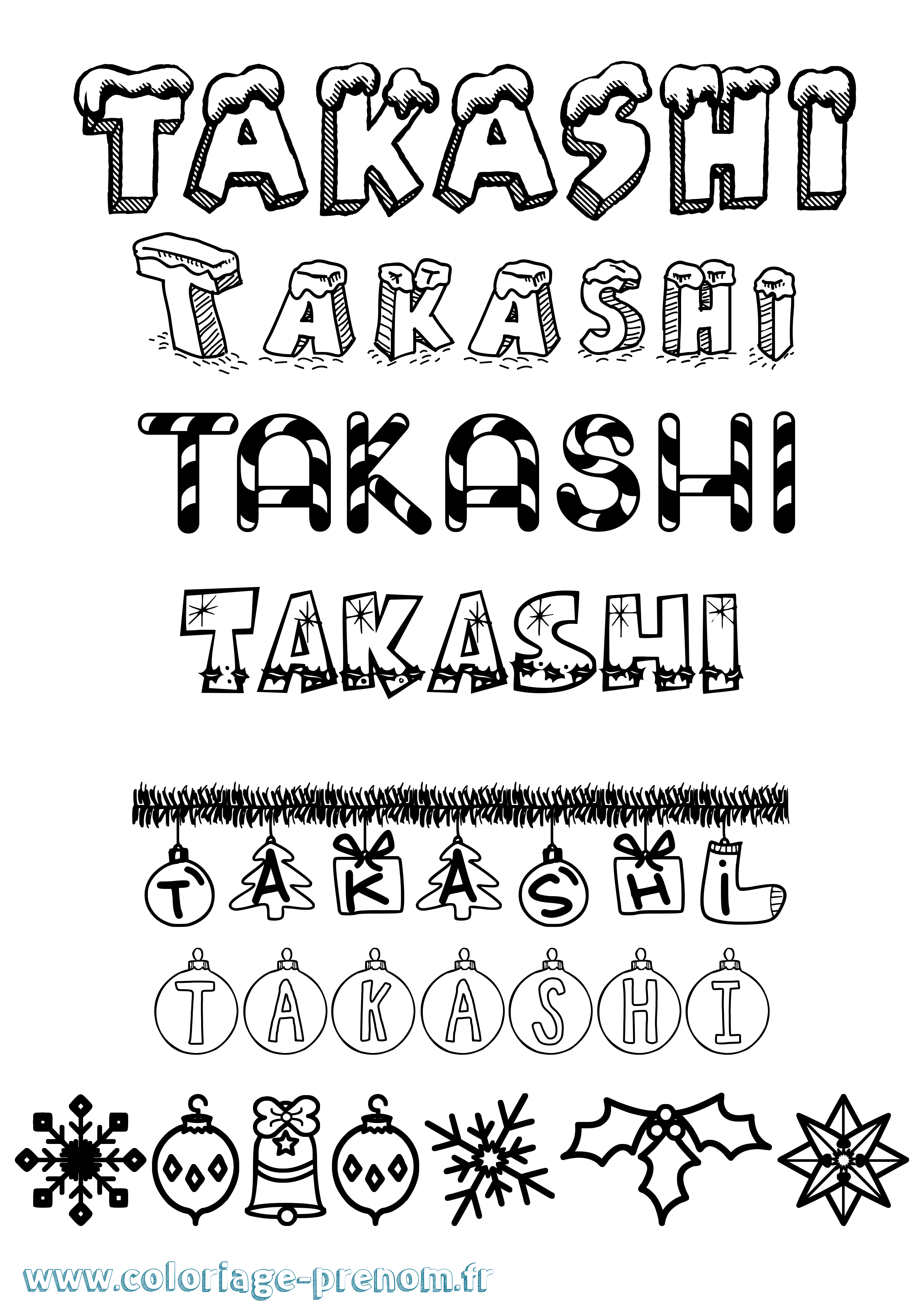 Coloriage prénom Takashi Noël