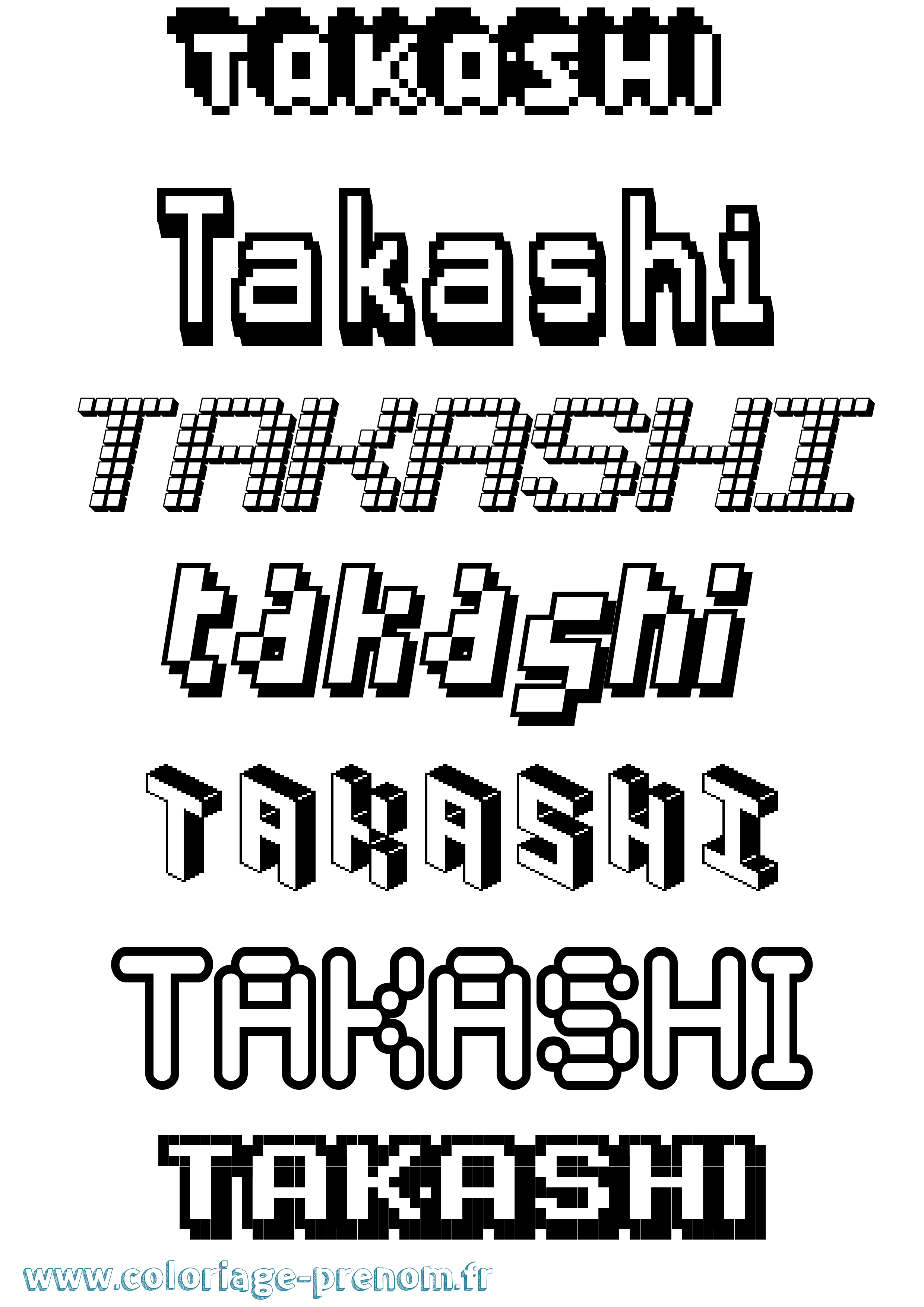 Coloriage prénom Takashi Pixel