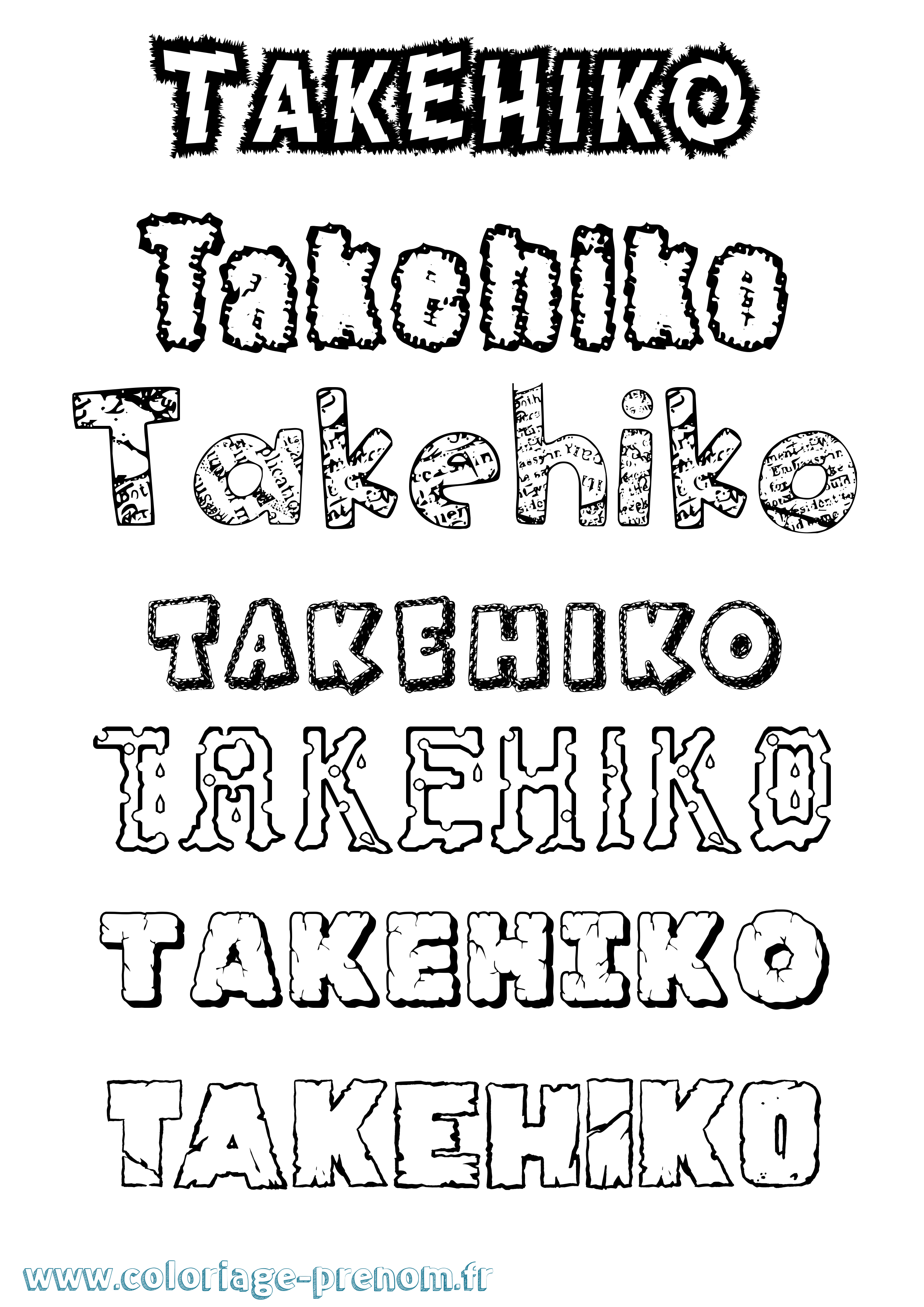 Coloriage prénom Takehiko Destructuré