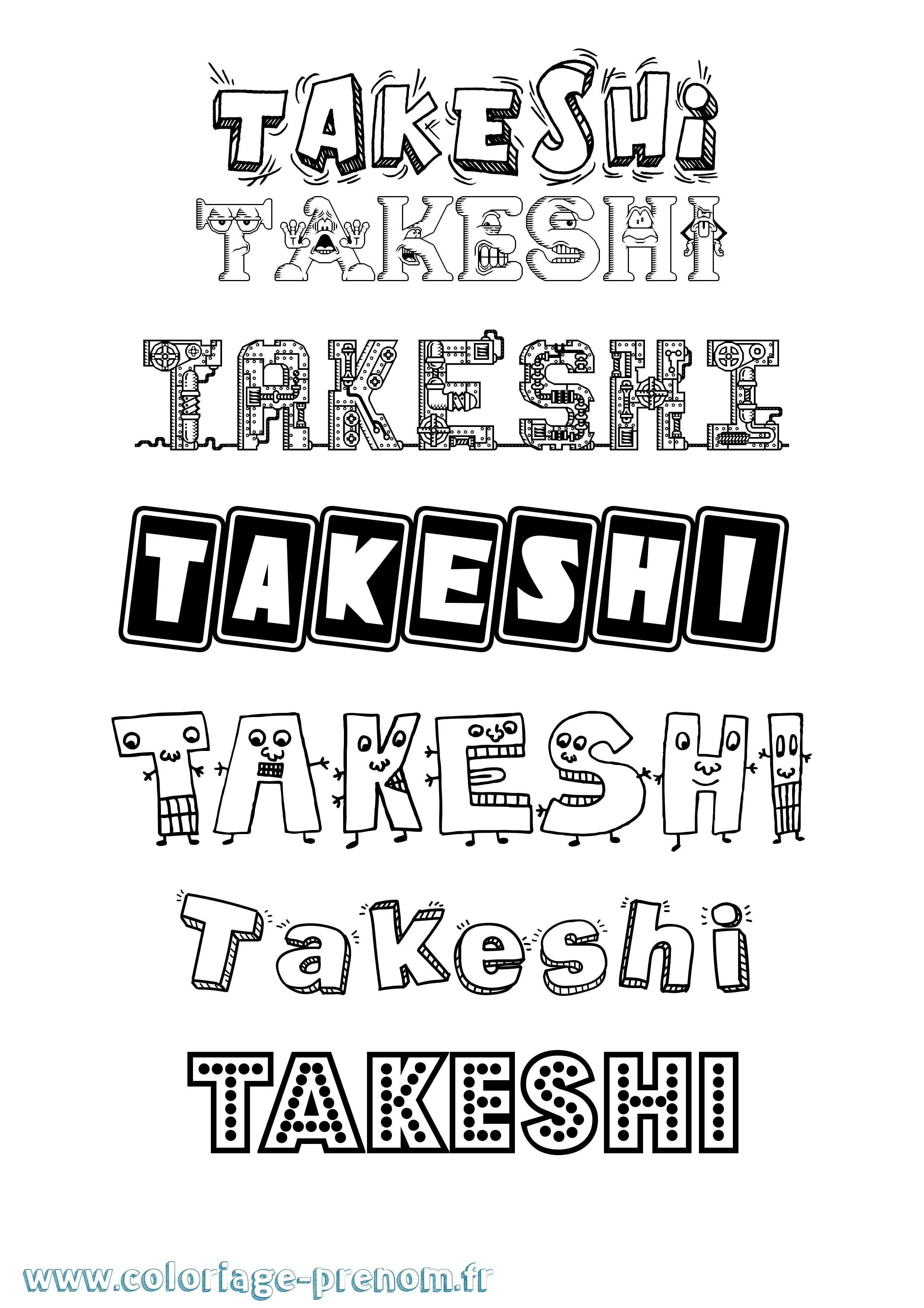 Coloriage prénom Takeshi Fun