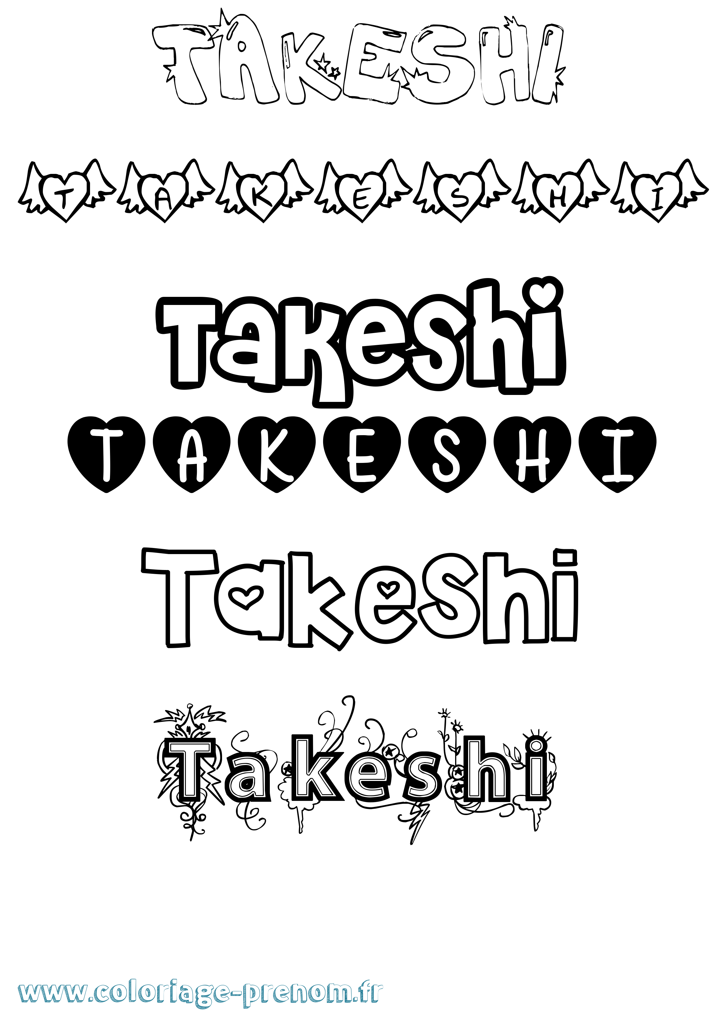Coloriage prénom Takeshi Girly