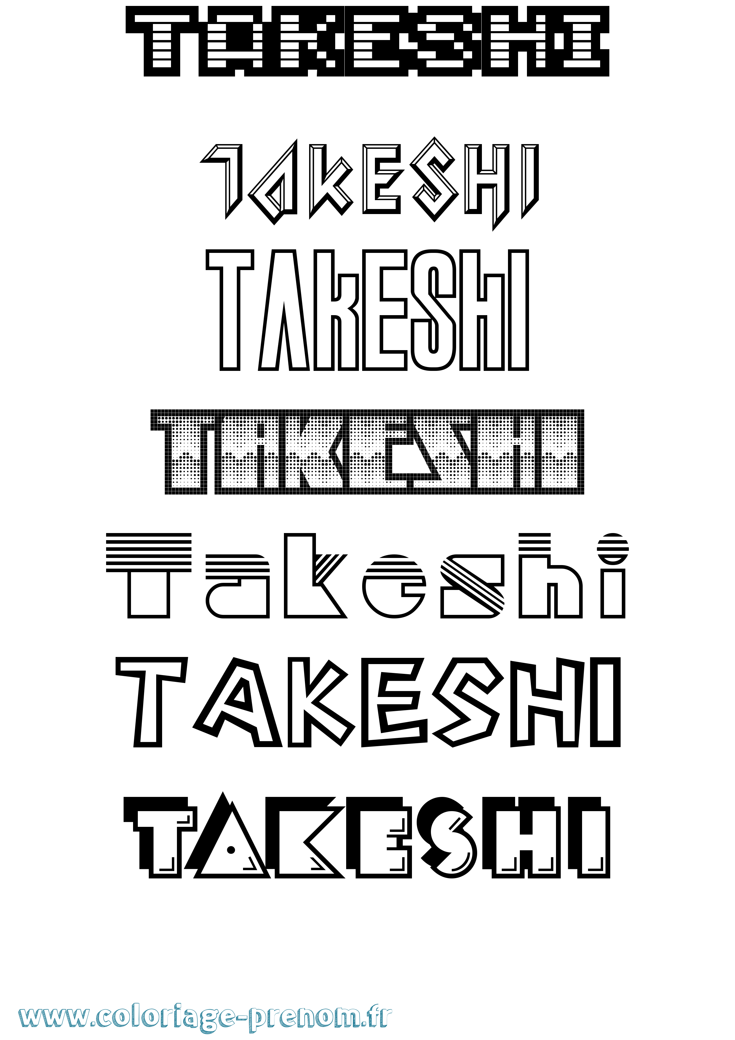 Coloriage prénom Takeshi Jeux Vidéos