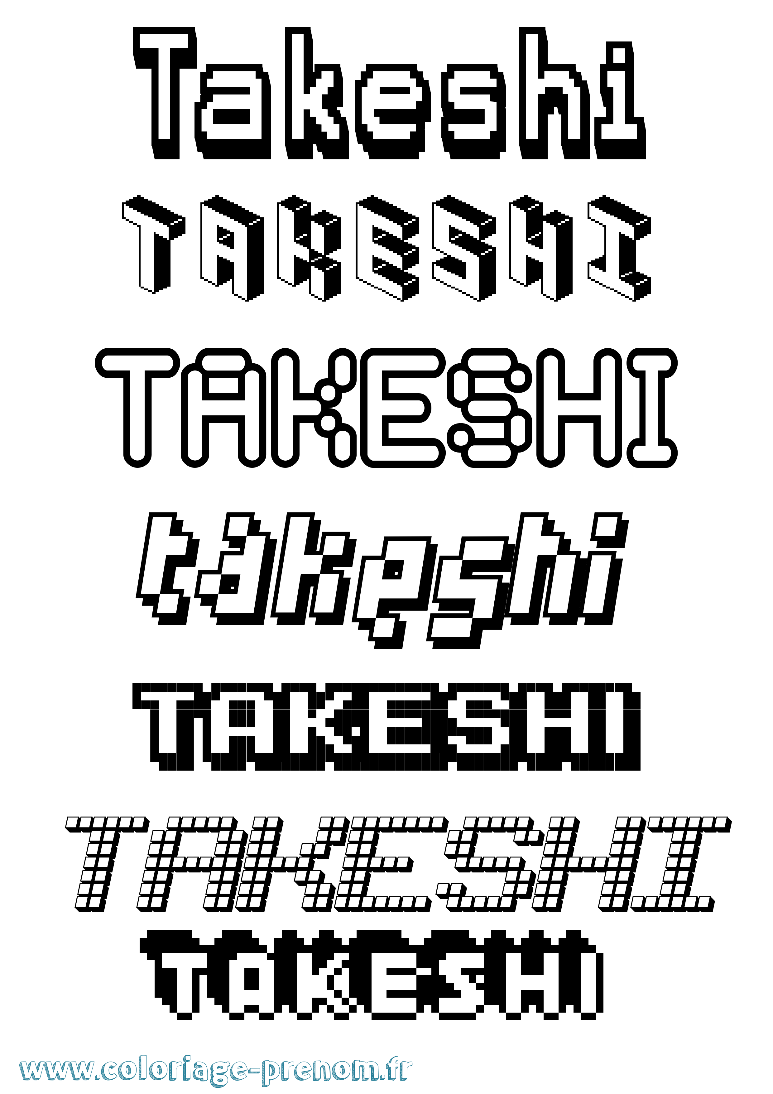 Coloriage prénom Takeshi Pixel