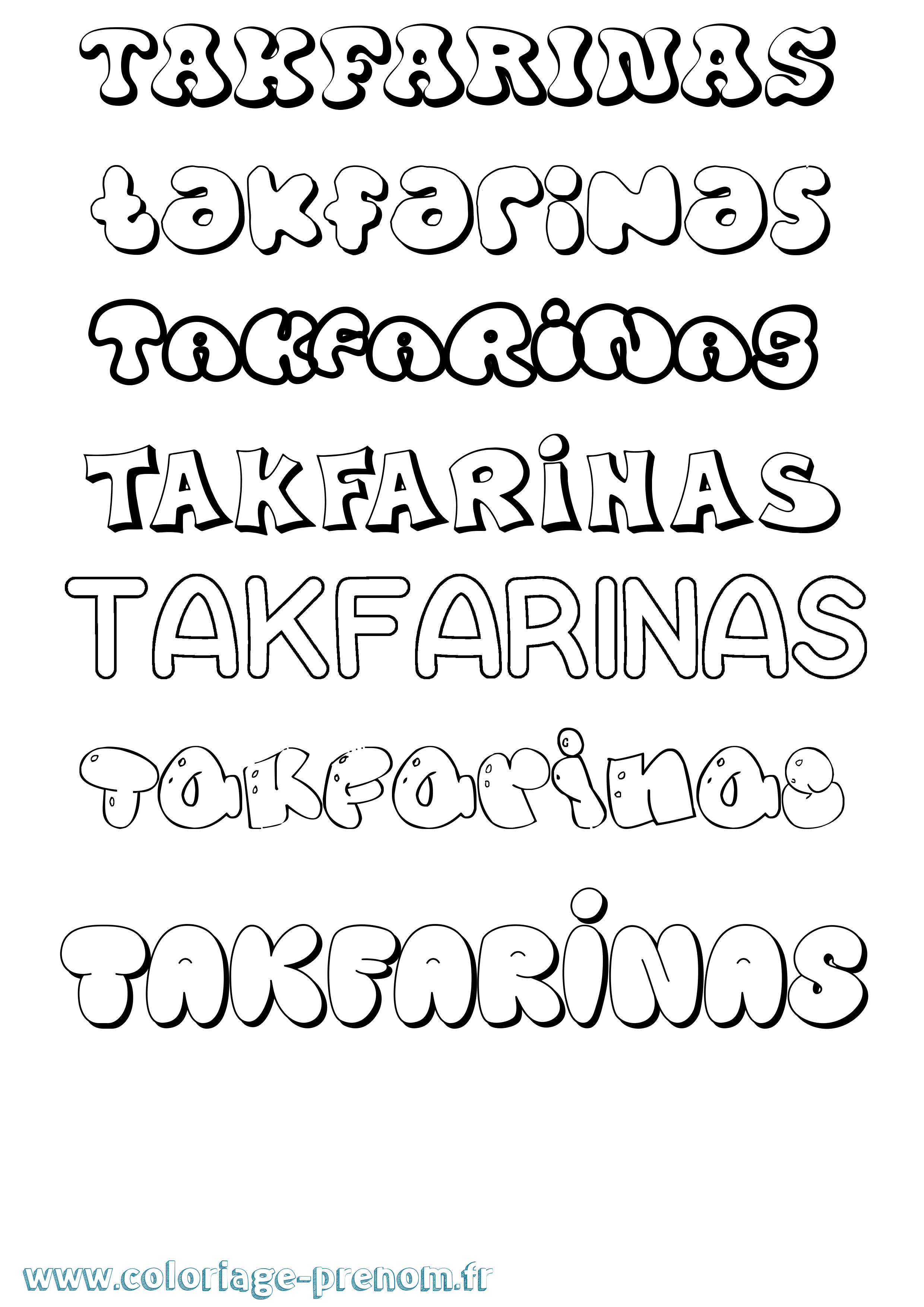 Coloriage prénom Takfarinas Bubble