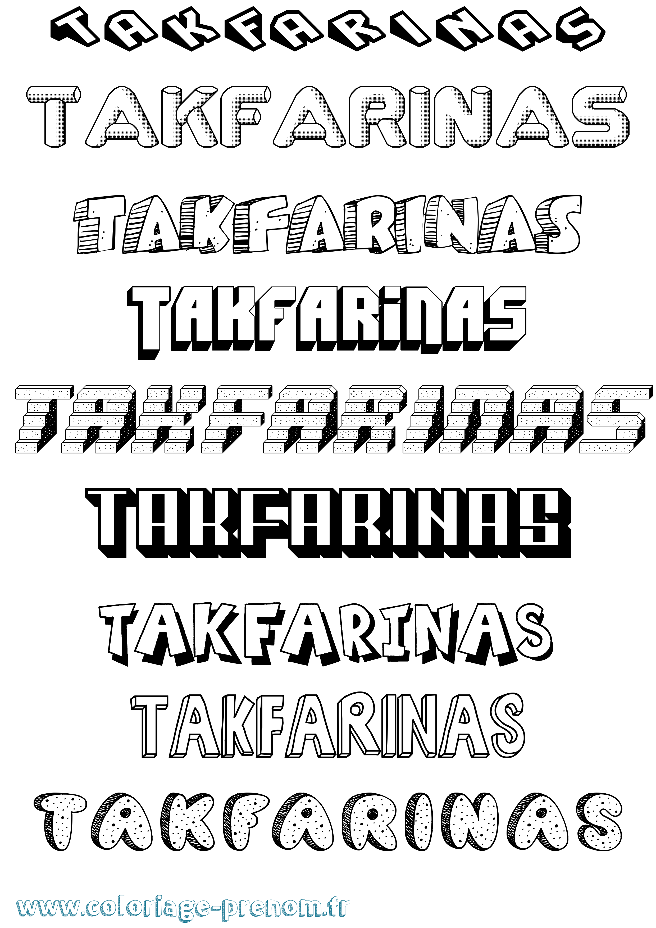 Coloriage prénom Takfarinas Effet 3D
