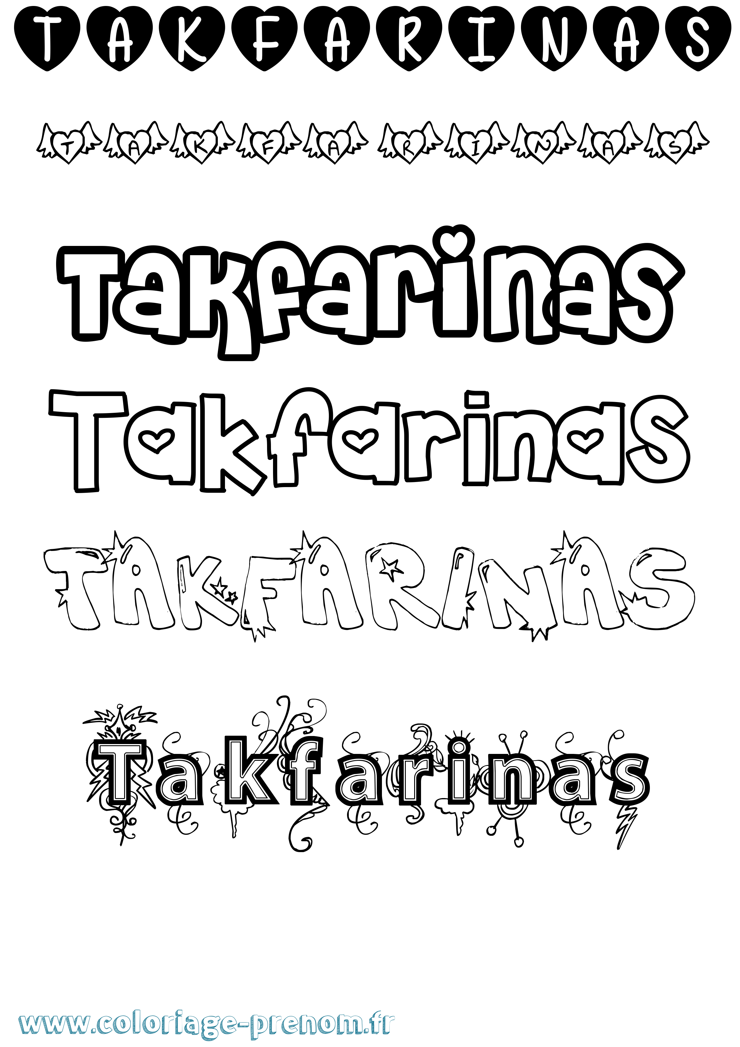 Coloriage prénom Takfarinas Girly