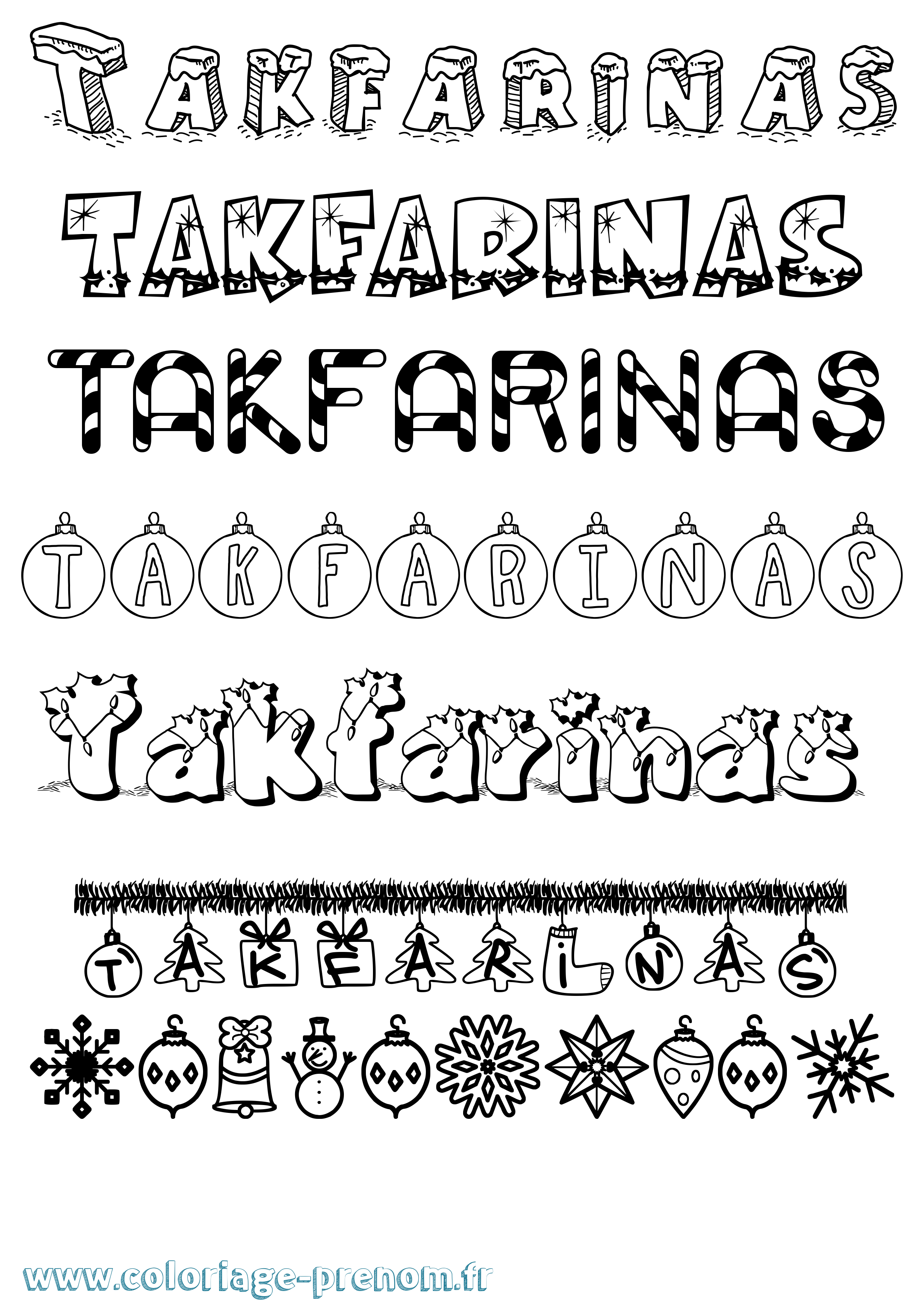 Coloriage prénom Takfarinas Noël