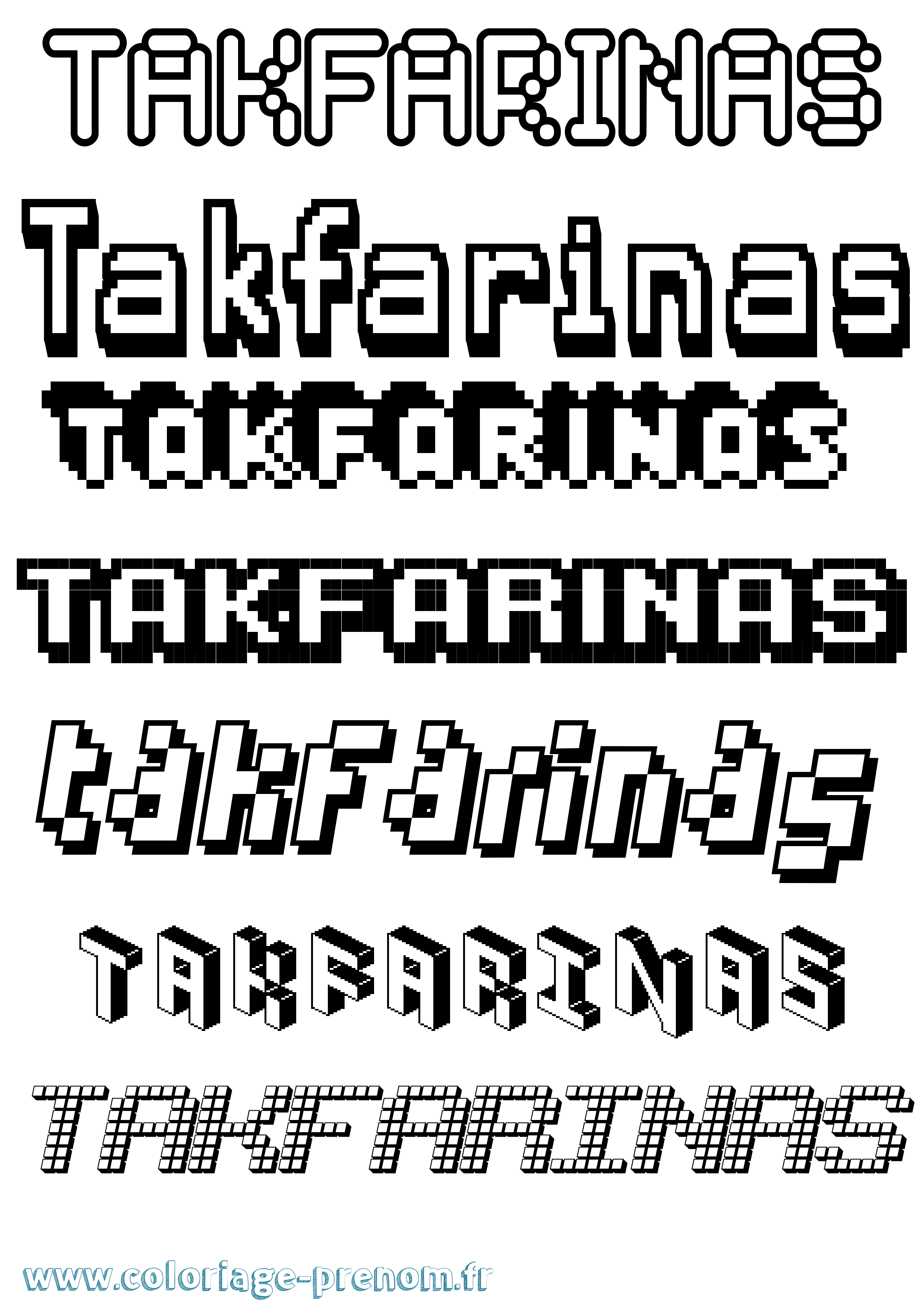 Coloriage prénom Takfarinas Pixel
