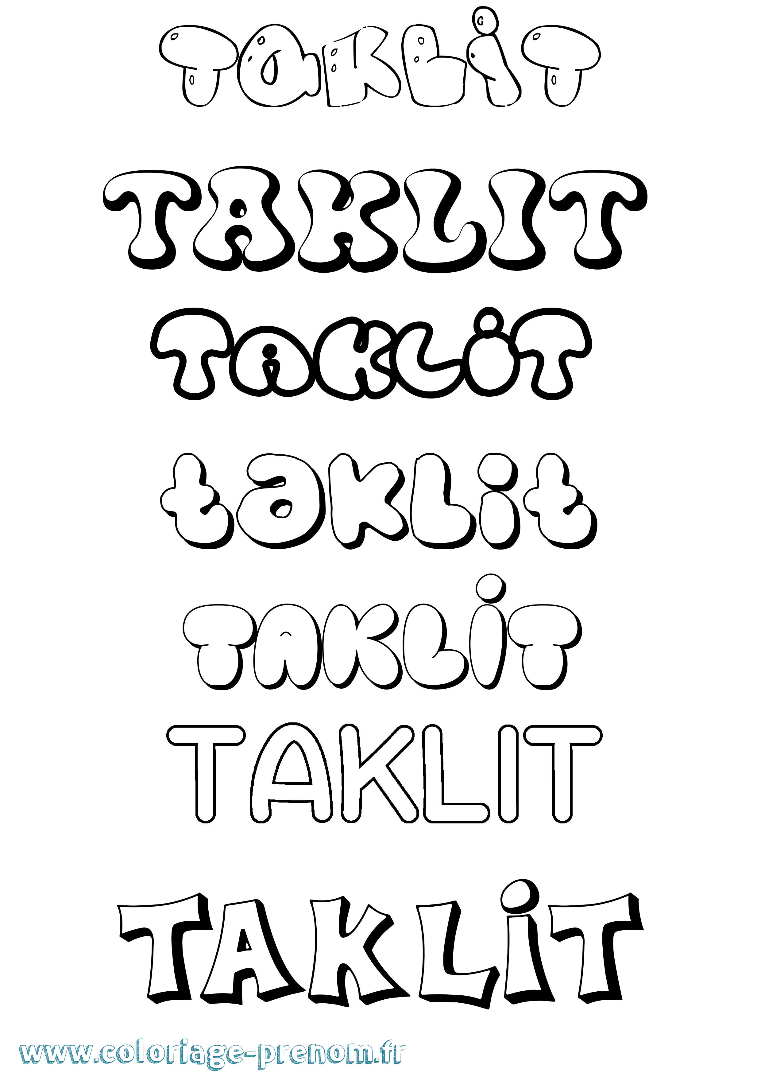 Coloriage Taklit Bubble Coloriage prénom Taklit Bubble
