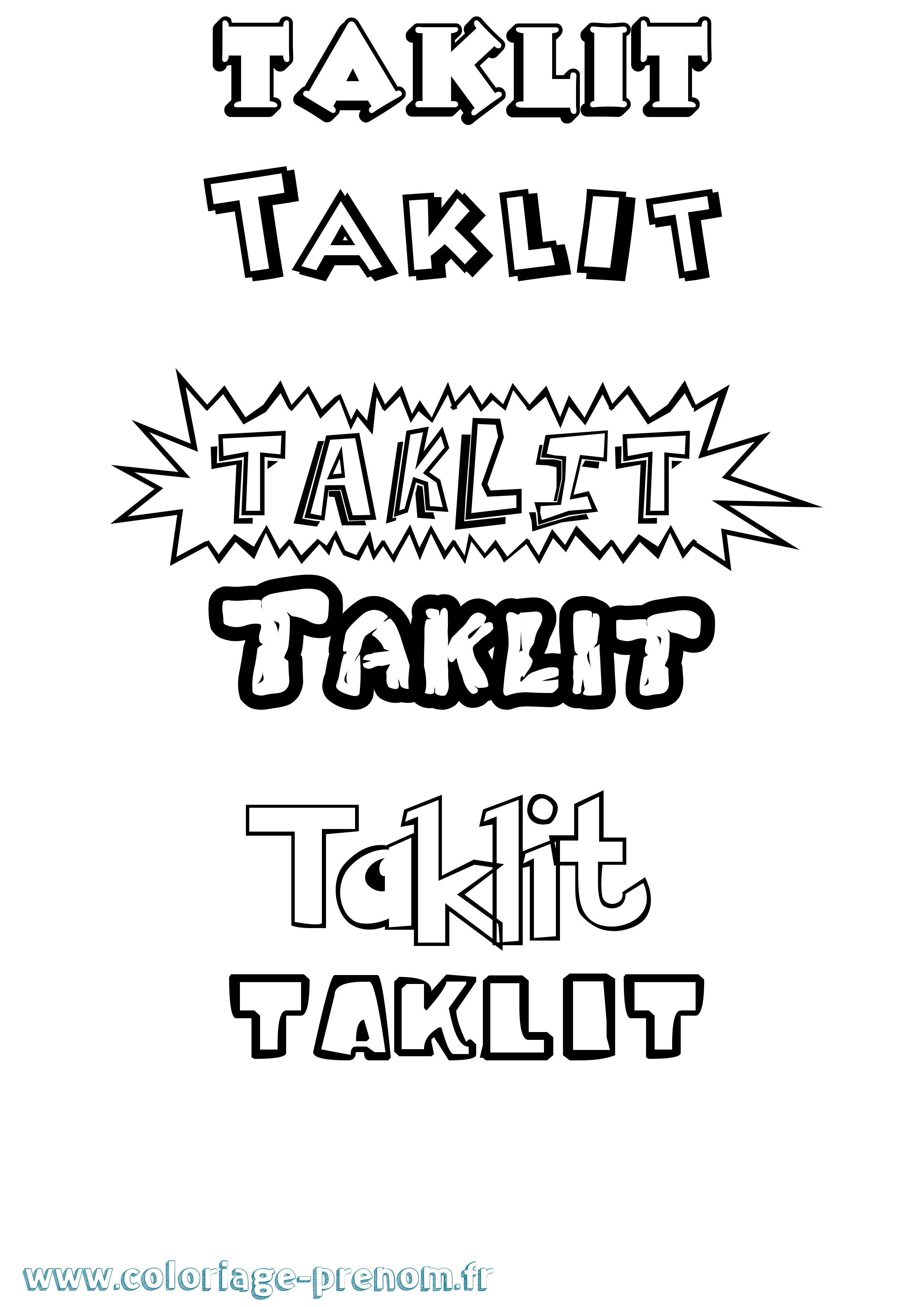 Coloriage Taklit Dessin Animé Coloriage prénom Taklit Dessin Animé