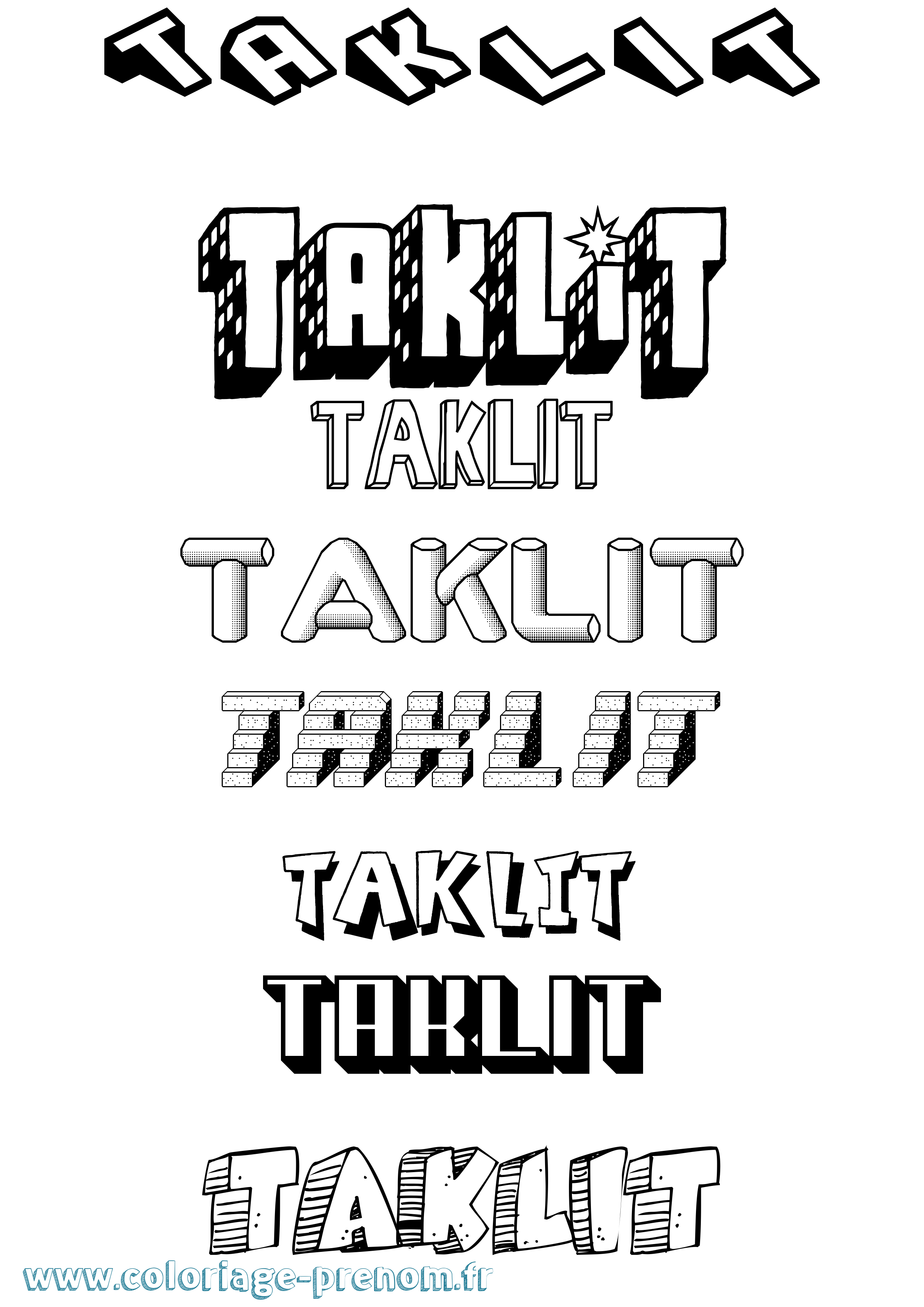 Coloriage Taklit Effet 3D Coloriage prénom Taklit Effet 3D