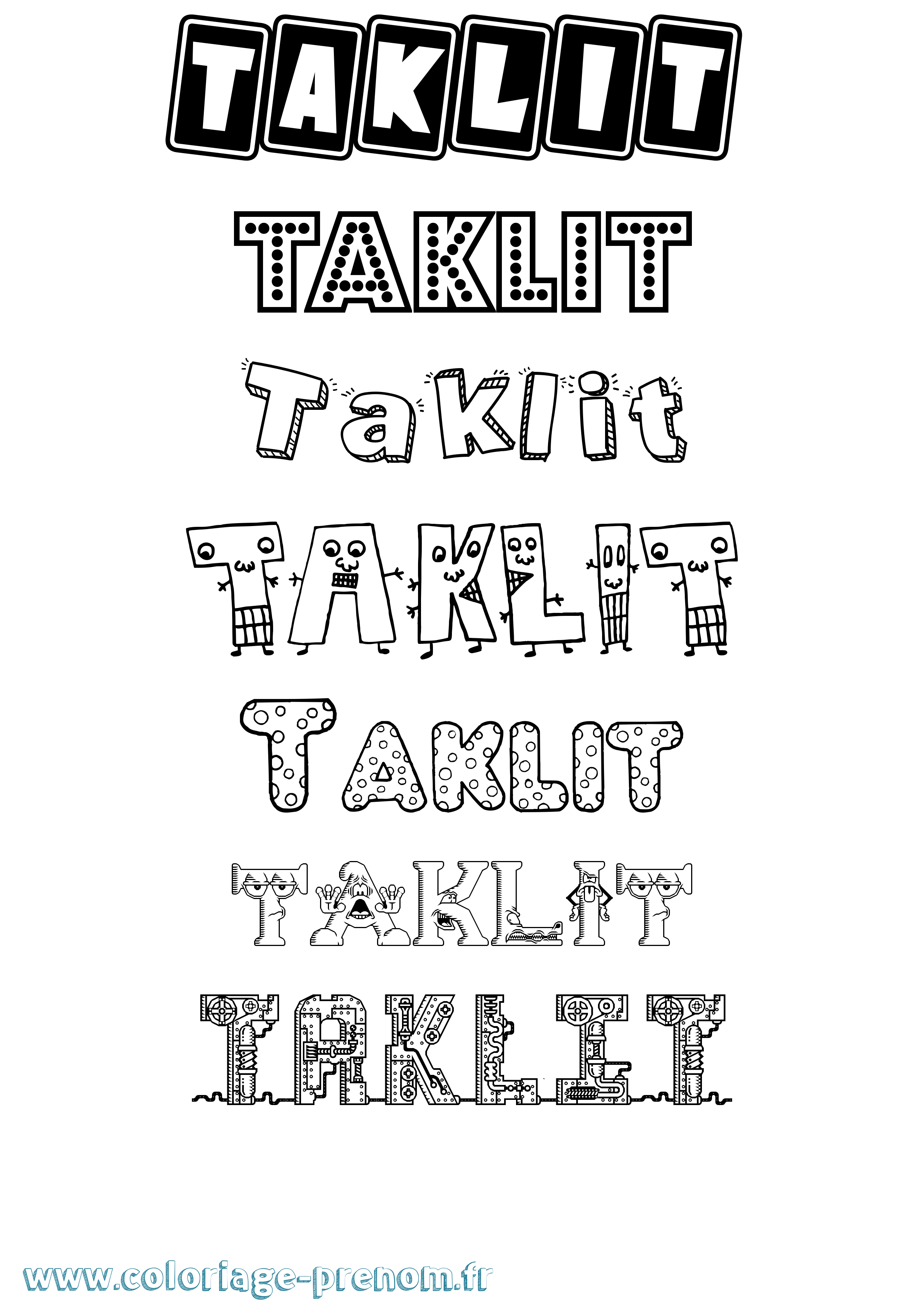 Coloriage Taklit Fun Coloriage prénom Taklit Fun