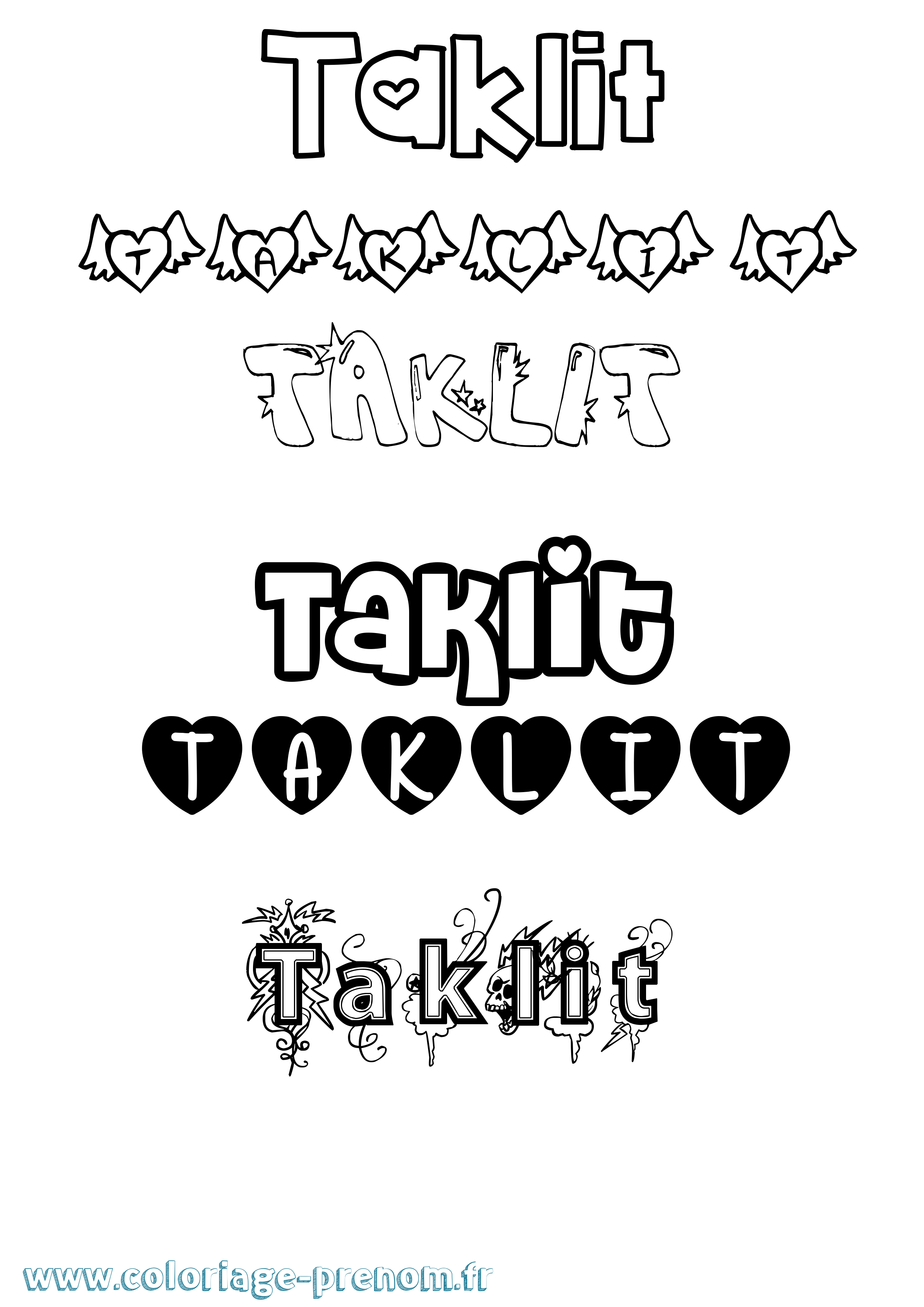 Coloriage Taklit Girly Coloriage prénom Taklit Girly