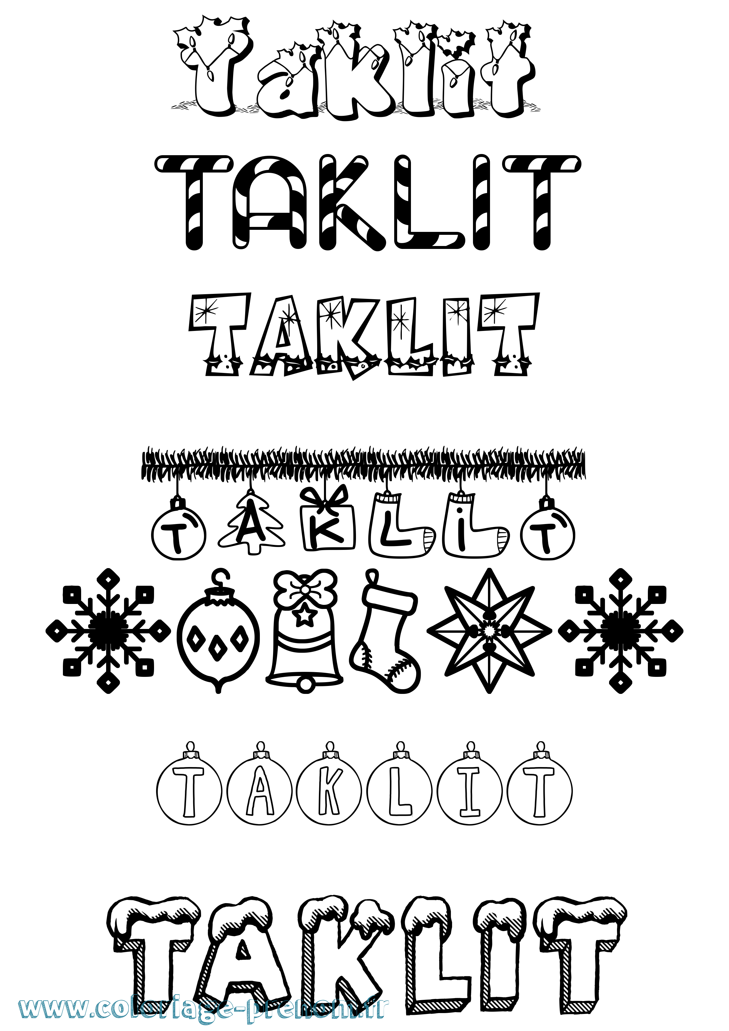 Coloriage Taklit Noël Coloriage prénom Taklit Noël