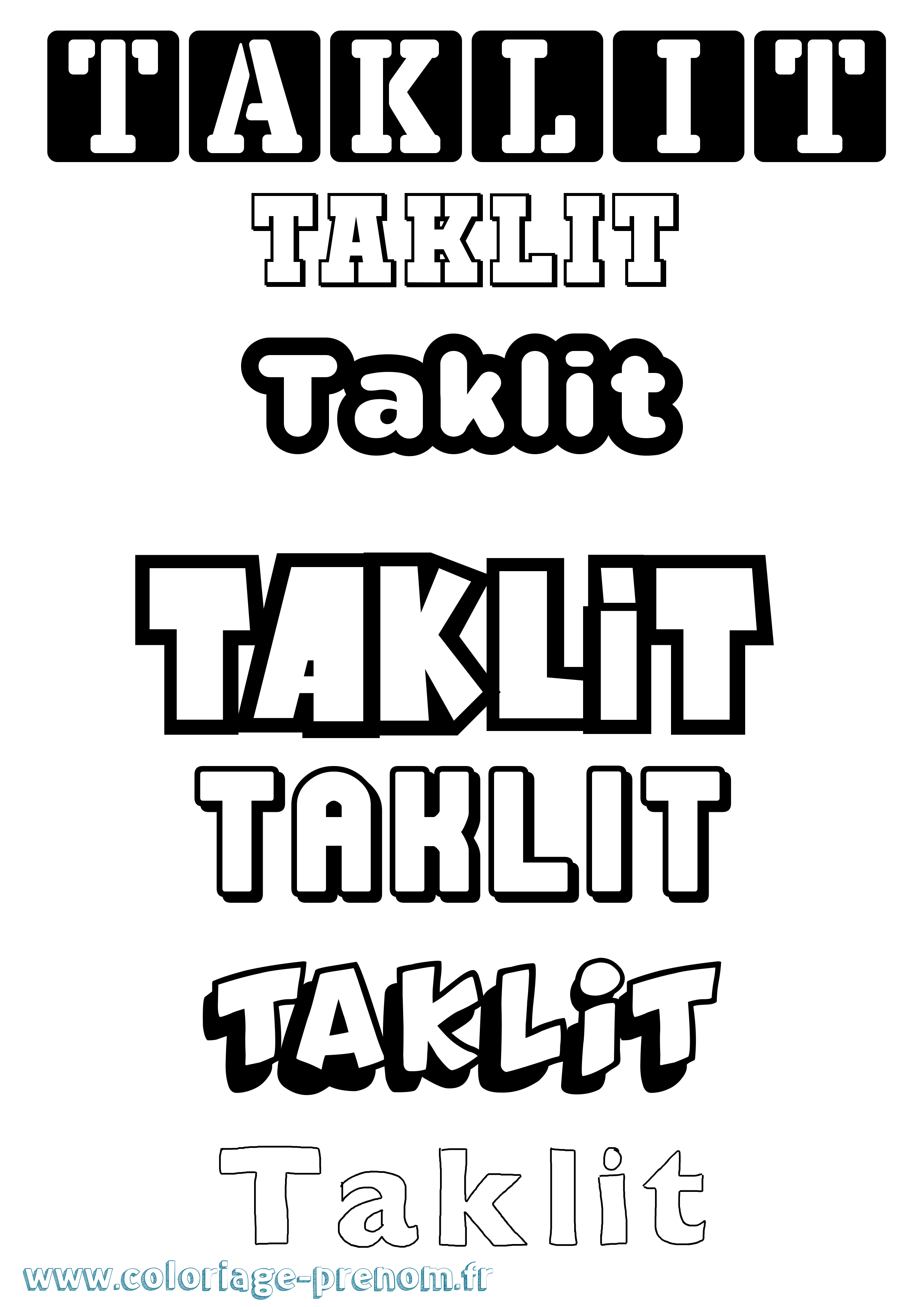 Coloriage Taklit Simple Coloriage prénom Taklit Simple