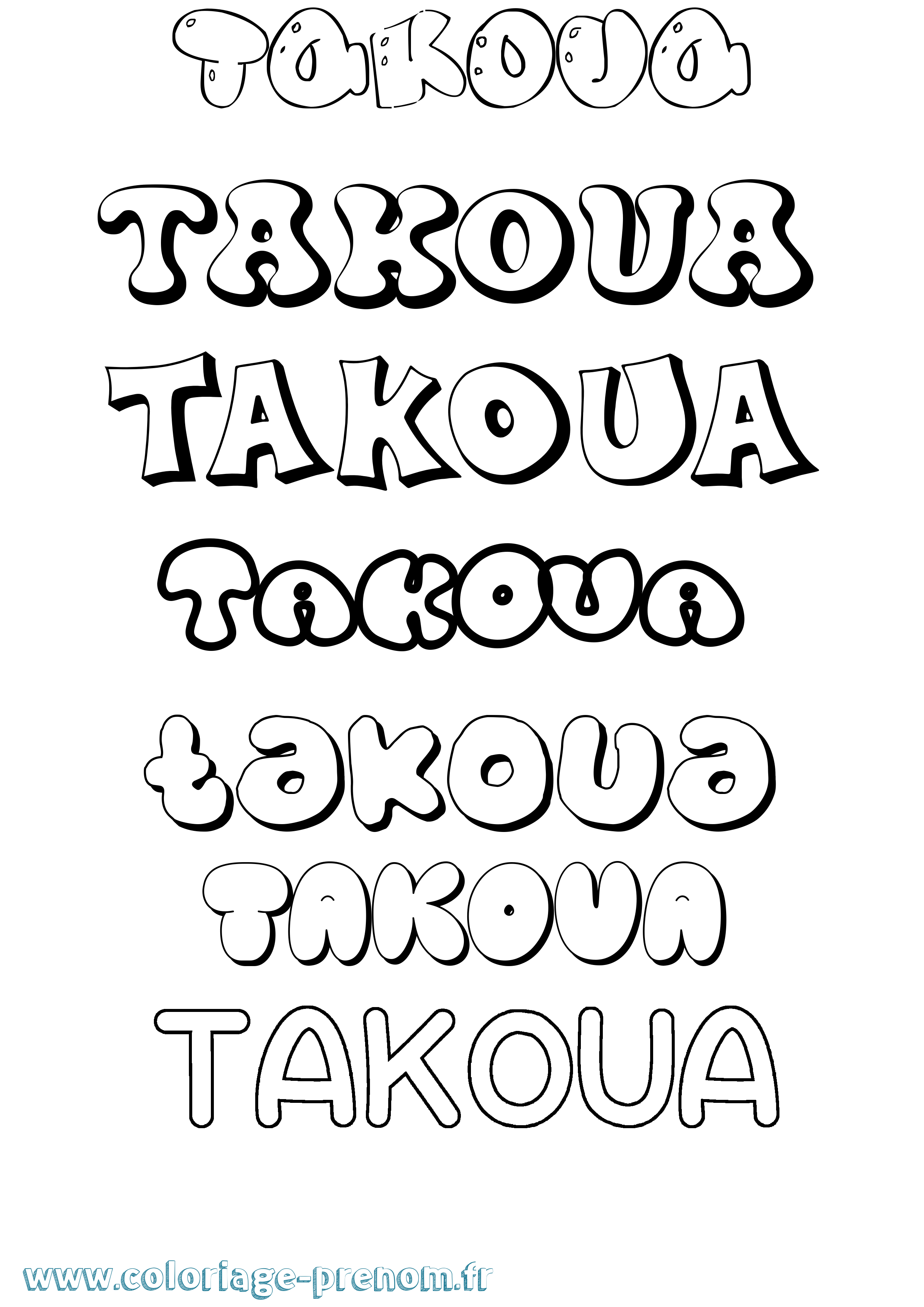 Coloriage prénom Takoua Bubble