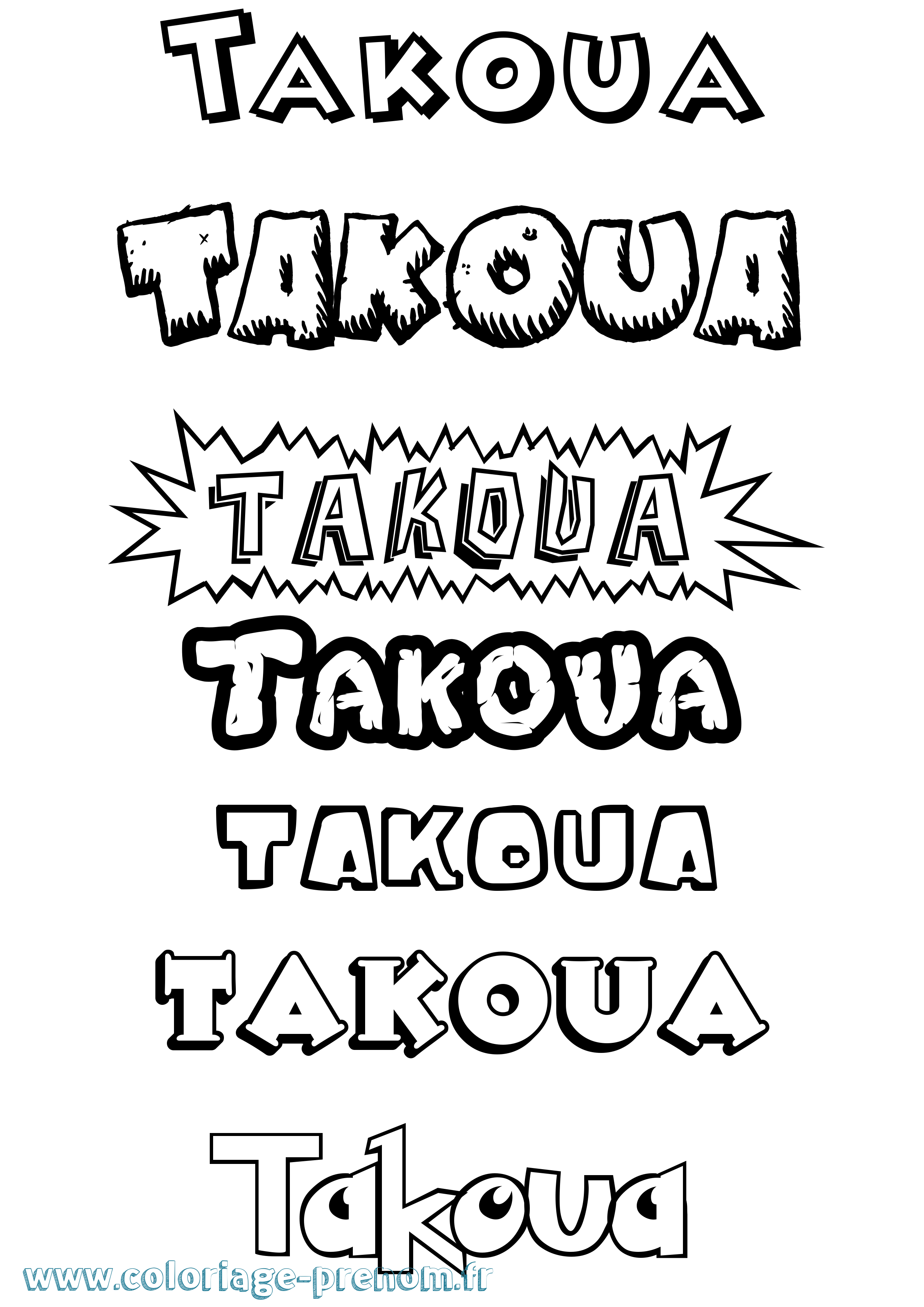 Coloriage prénom Takoua Dessin Animé