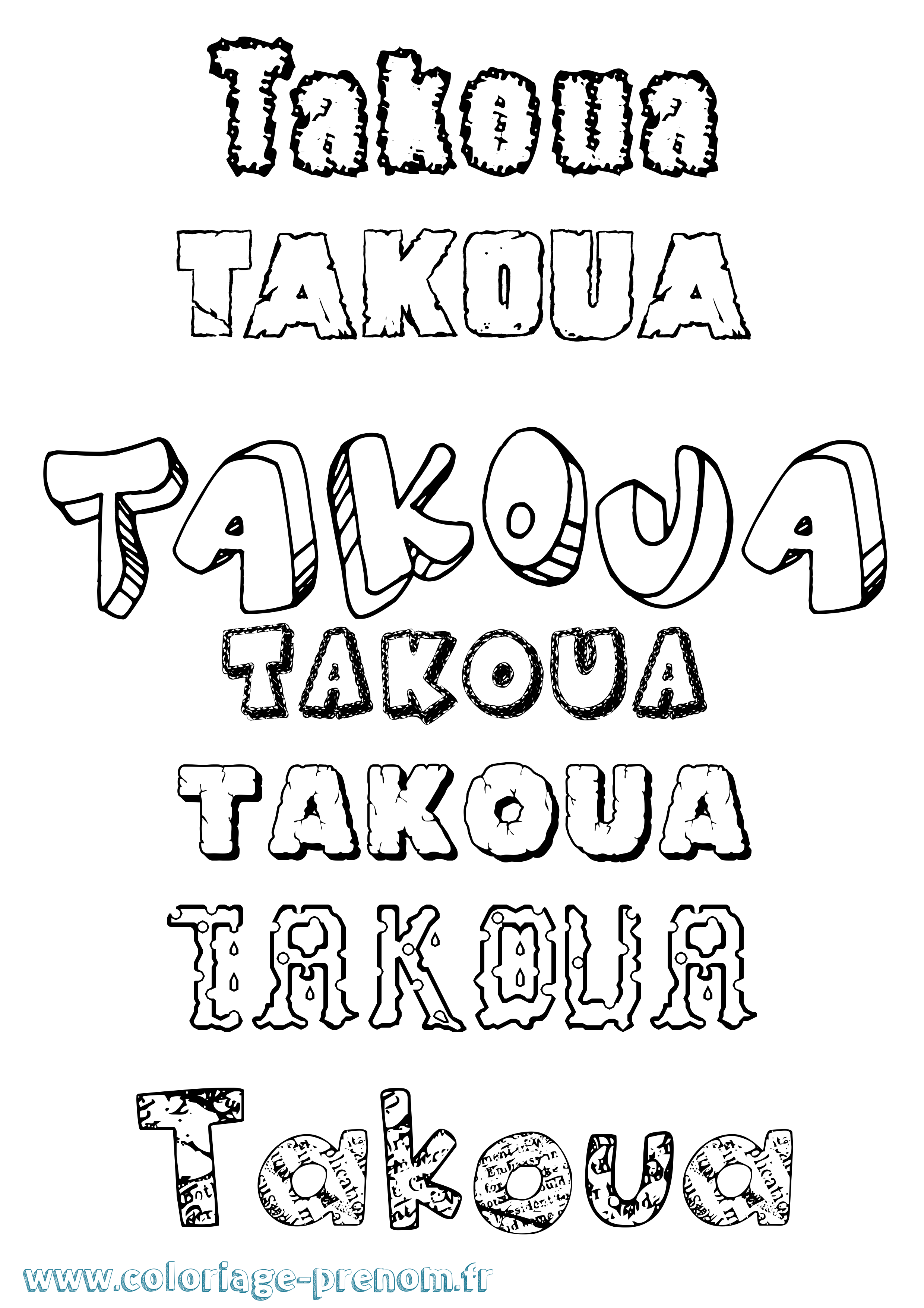 Coloriage Takoua Destructuré Coloriage prénom Takoua Destructuré