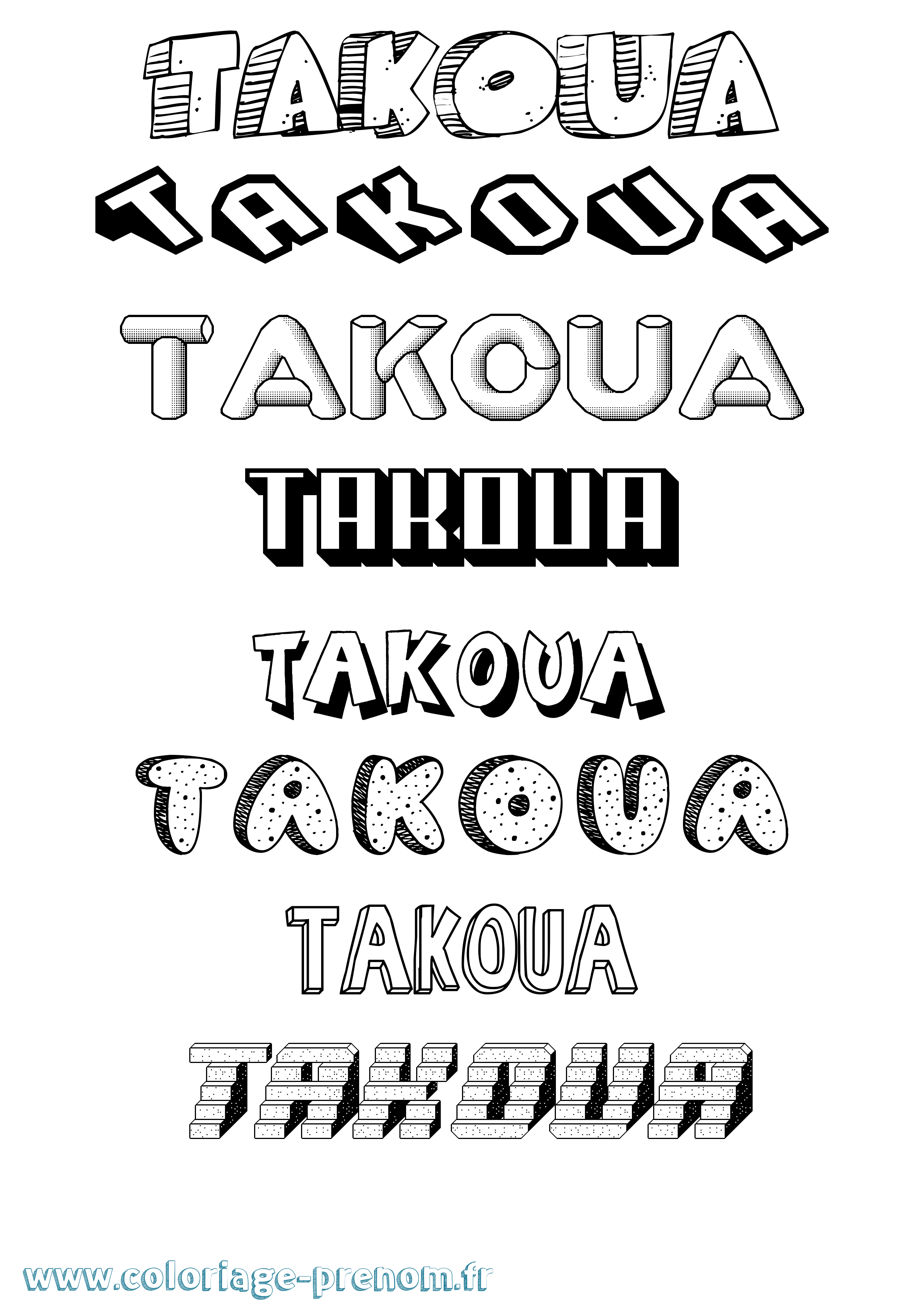 Coloriage prénom Takoua Effet 3D
