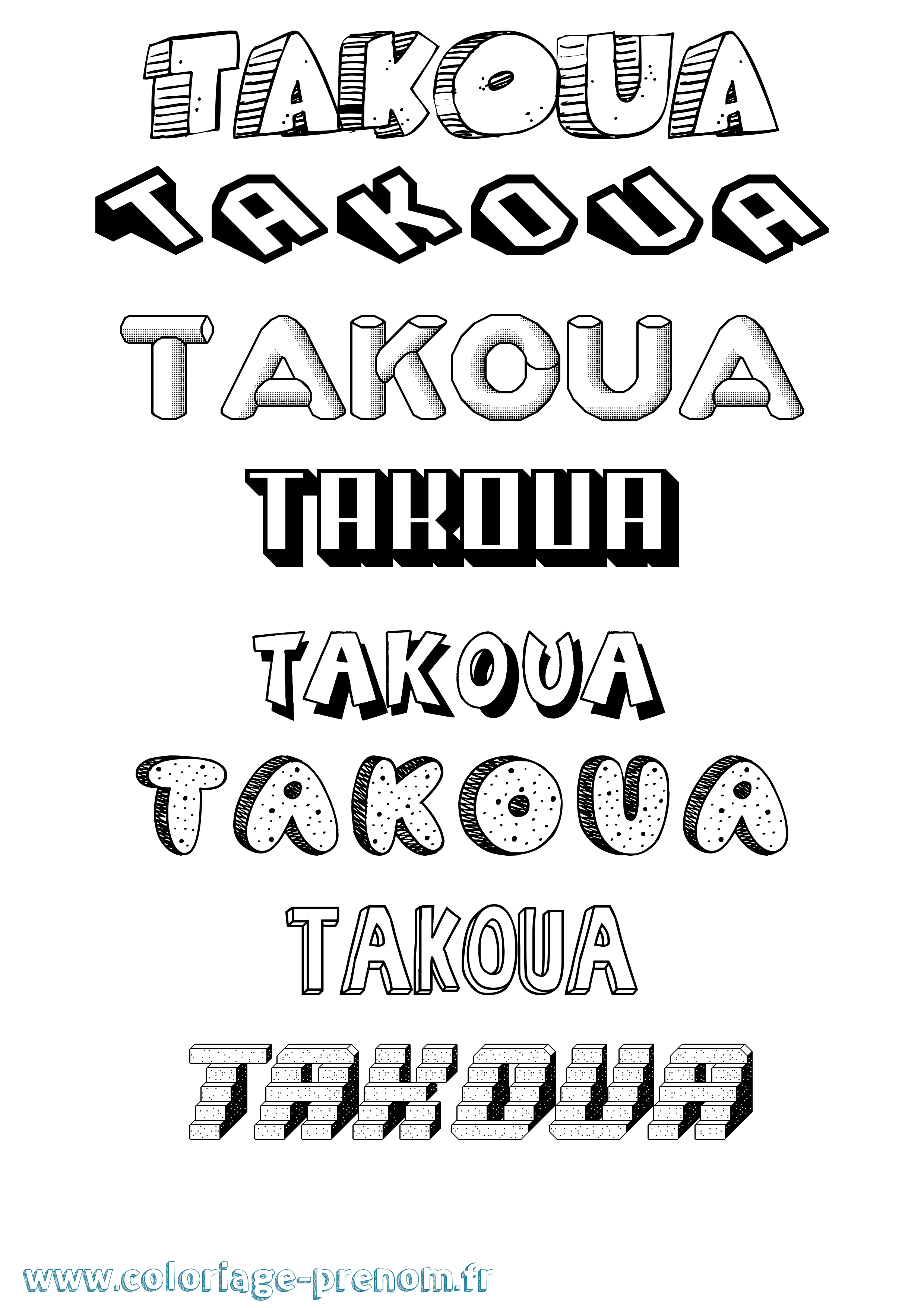 Coloriage Takoua Effet 3D Coloriage prénom Takoua Effet 3D