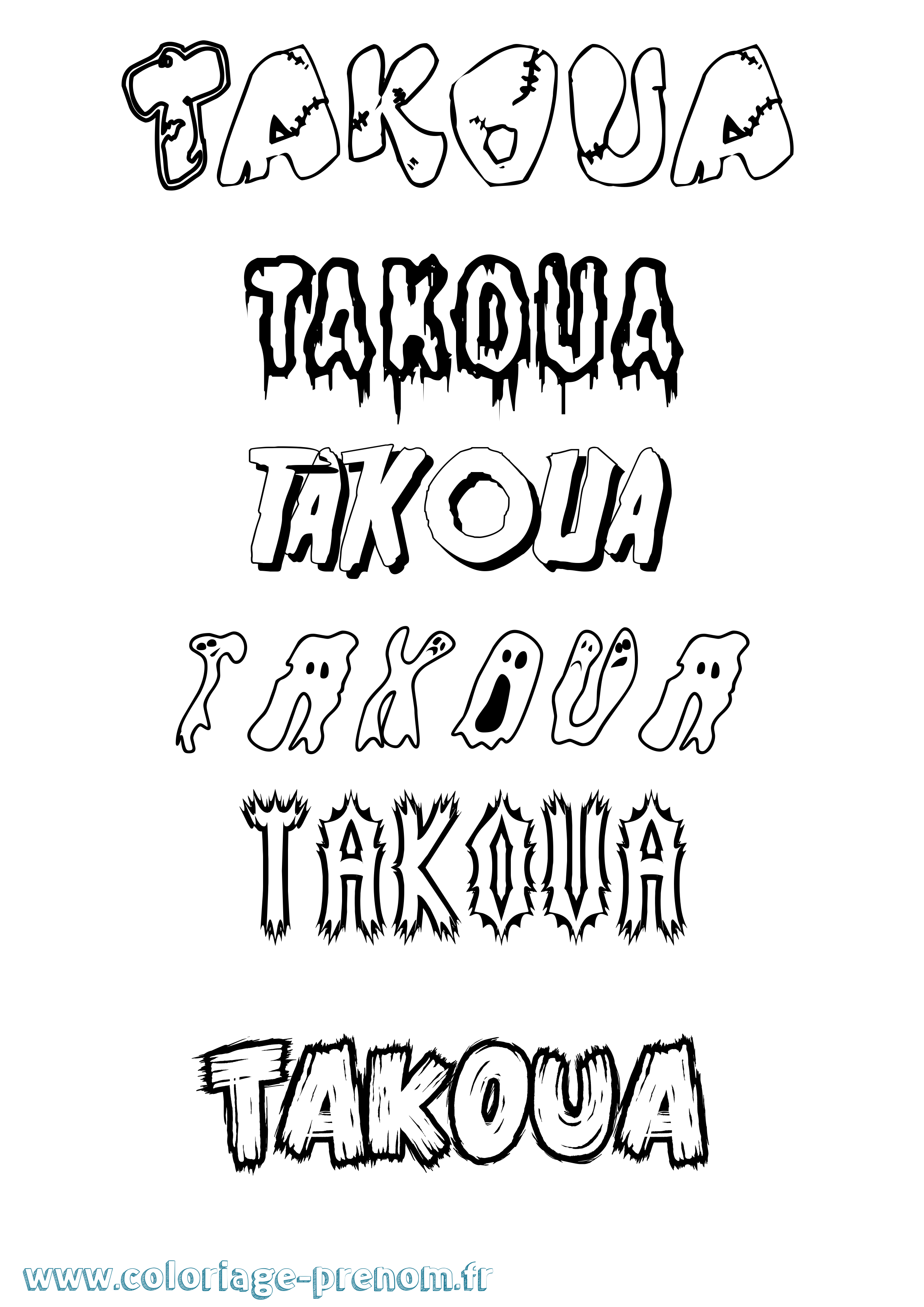 Coloriage Takoua Frisson Coloriage prénom Takoua Frisson